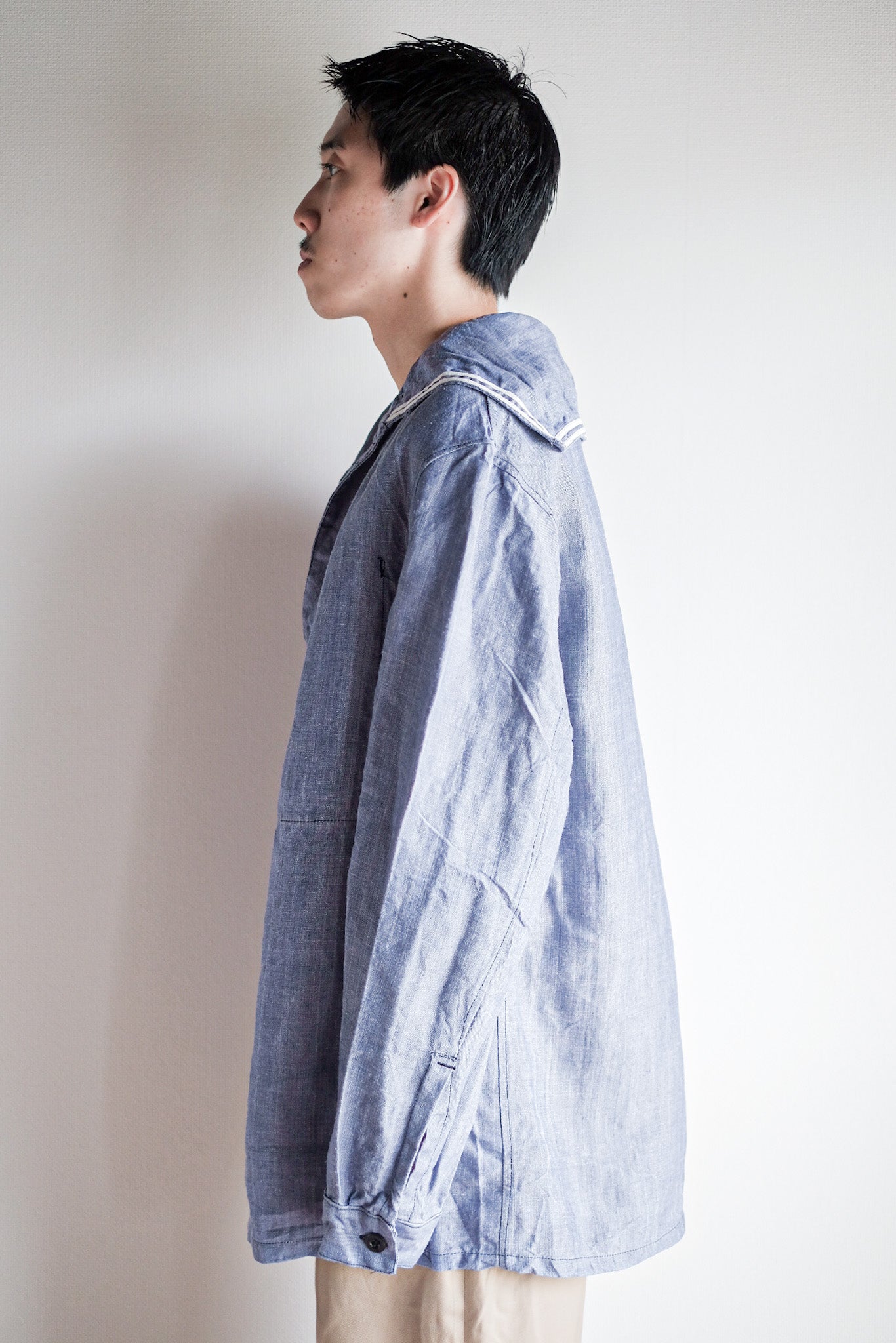 【~50's】French Navy Ramie Linen Sailor Shirt "Dead Stock"