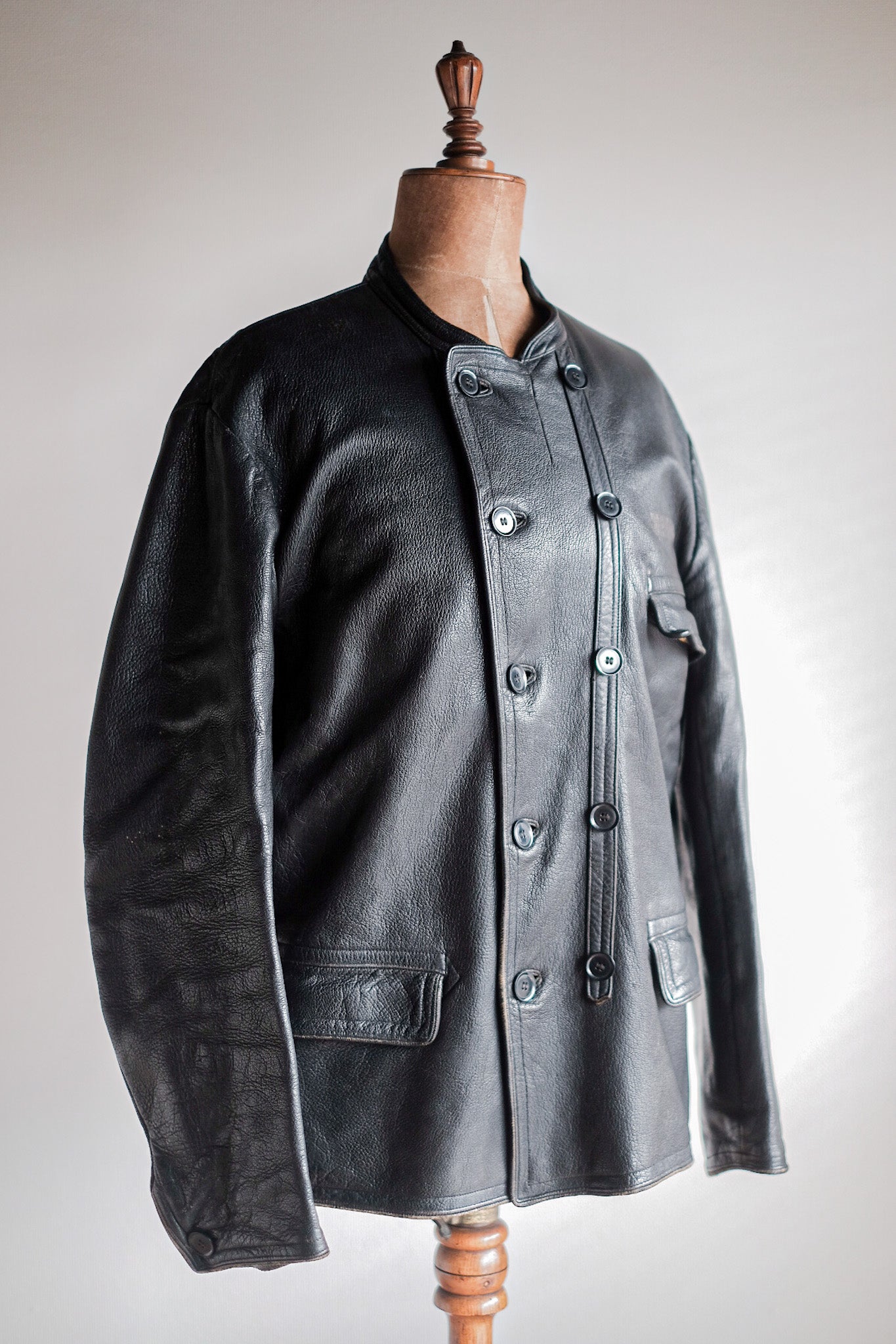 【~40's】Swedish Vintage Double Breasted Leather Jacket