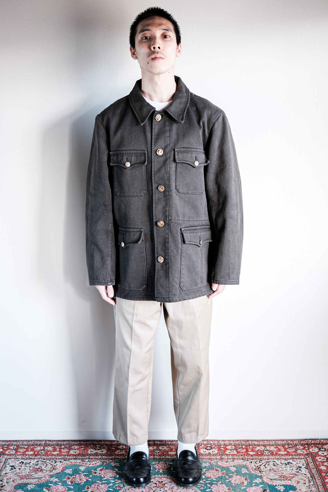 【~50's】French Vintage Brown Cotton Pique Hunting Jacket