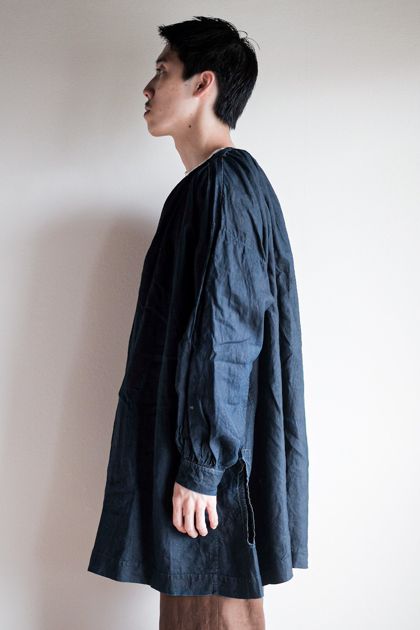 【Early 20th C】French Antique Indigo Linen Smock "Biaude"