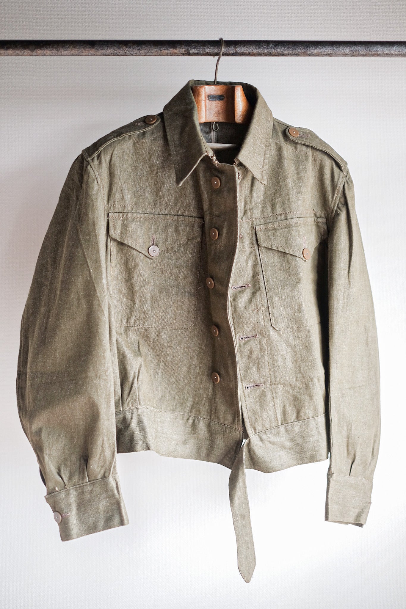 【~50's】British Army Green Denim Battle Dress Jacket Size.7 "Dead Stock"