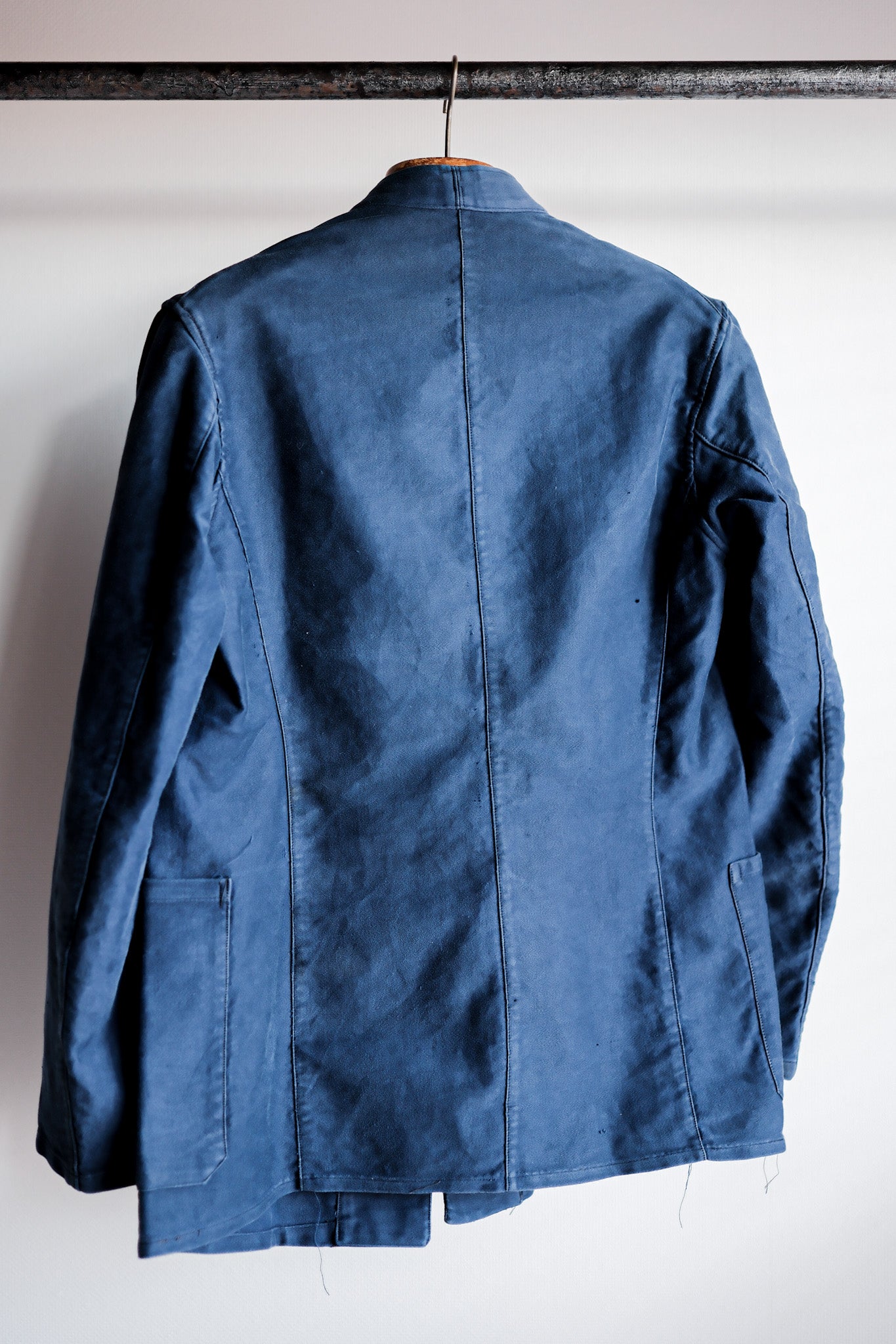 【~40's】French Vintage Blue Moleskin Stand Collar Work Jacket