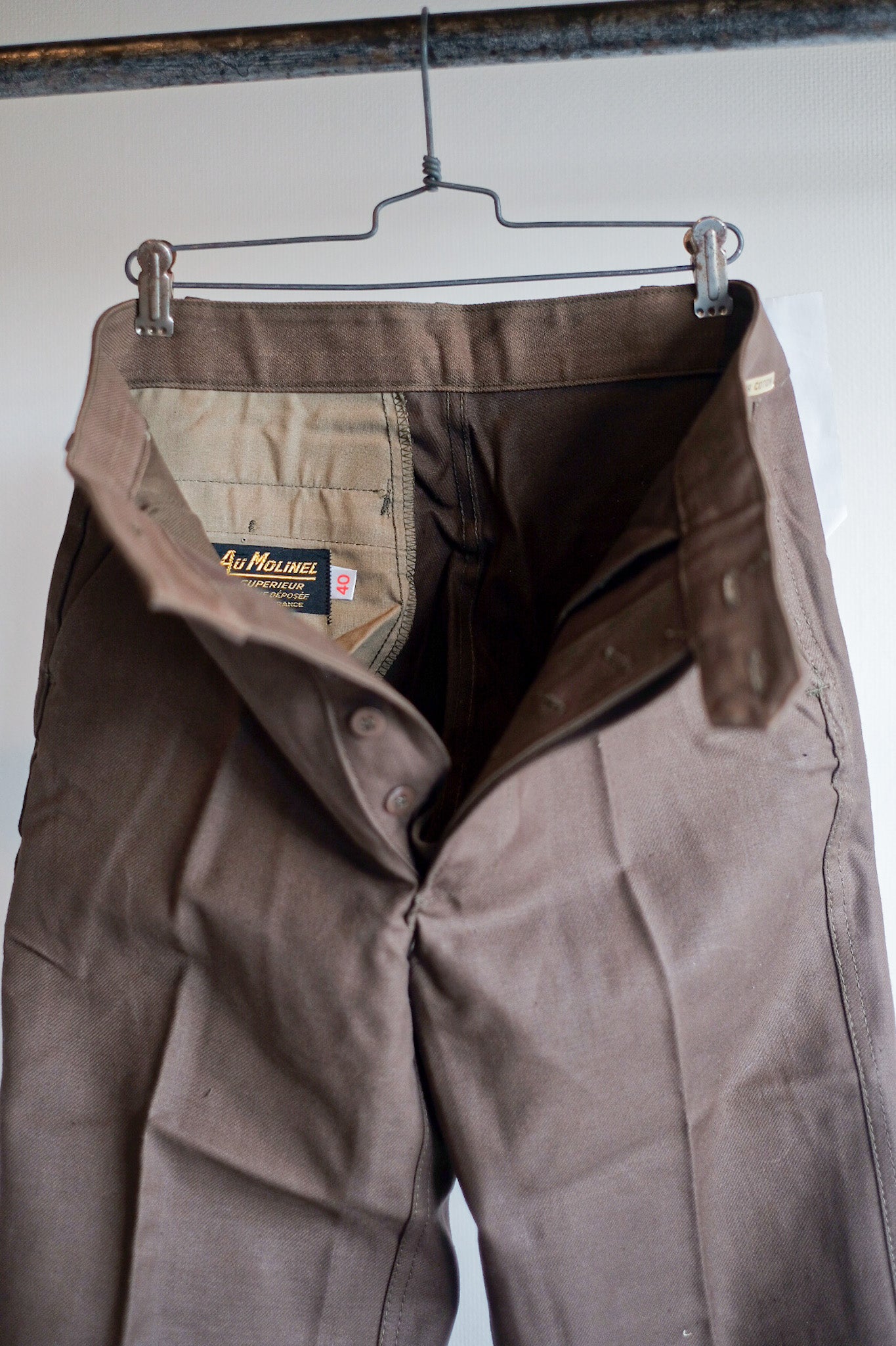【~50's】French Vintage Brown Cotton Twill Work Pant "AUMOLINEL" "Dead Stock"