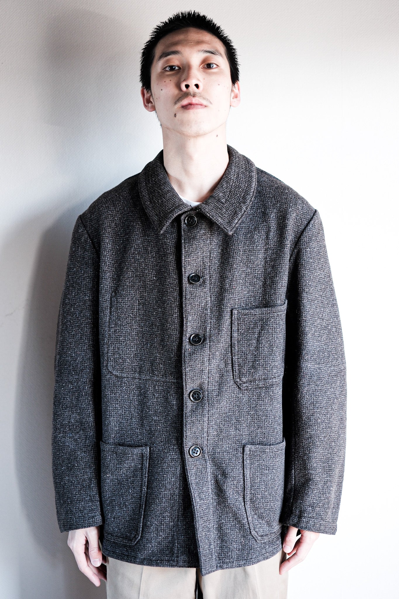 【~50's】French Vintage Gray Wool Checked Work Jacket