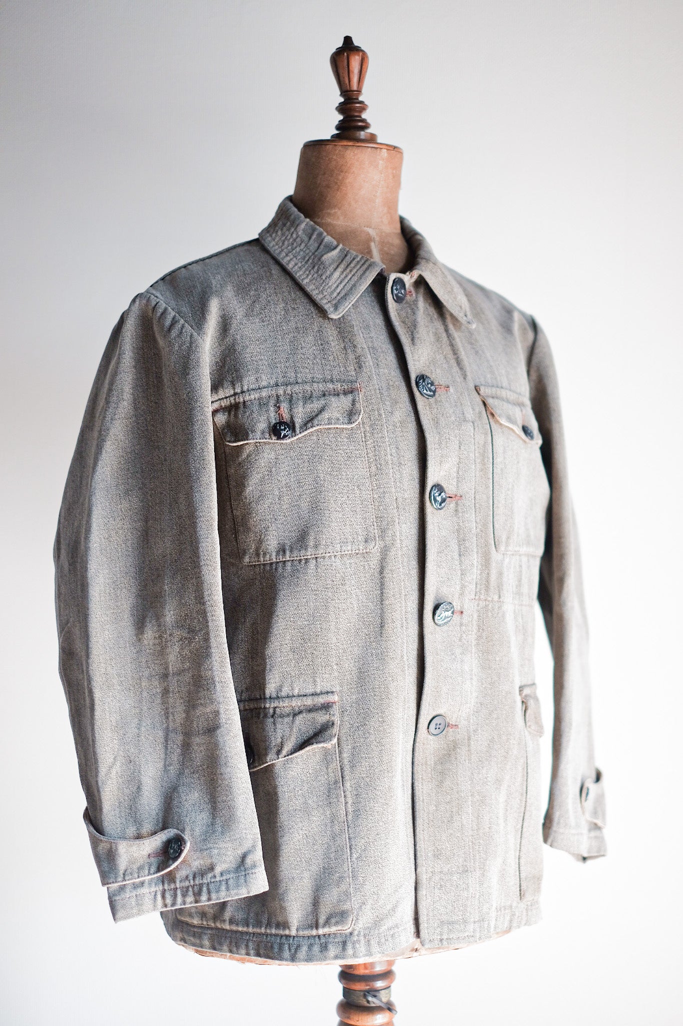 【~30's】French Vintage Brown Cotton Salt & Pepper Hunting Jacket
