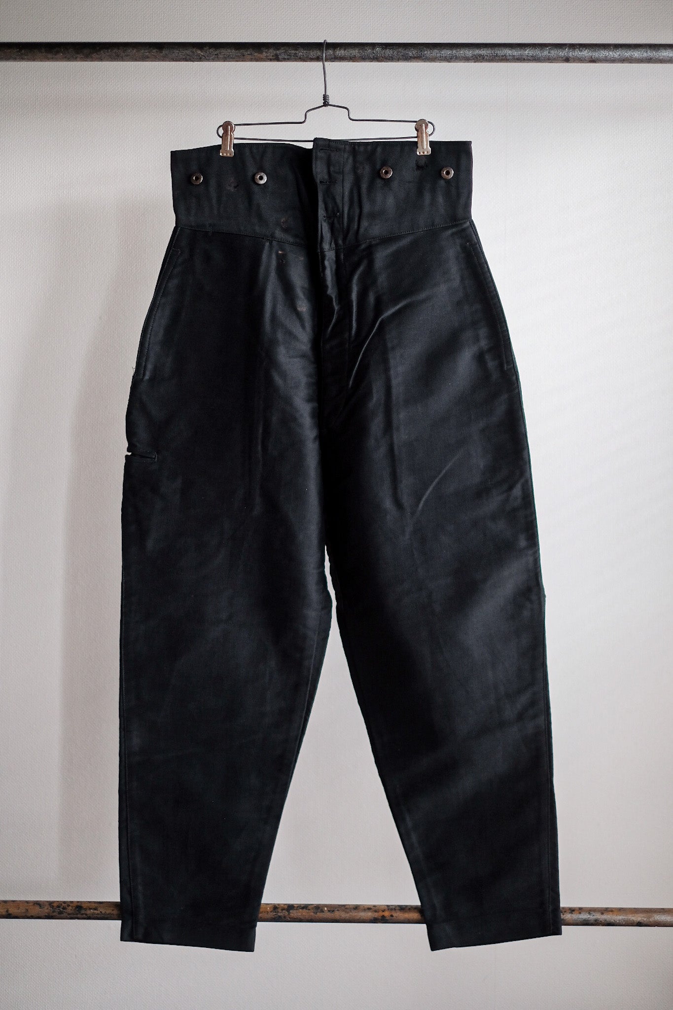 【~30's】French Vintage Black Moleskin Work Pants "Le Mont St. Michel" "Dead Stock"