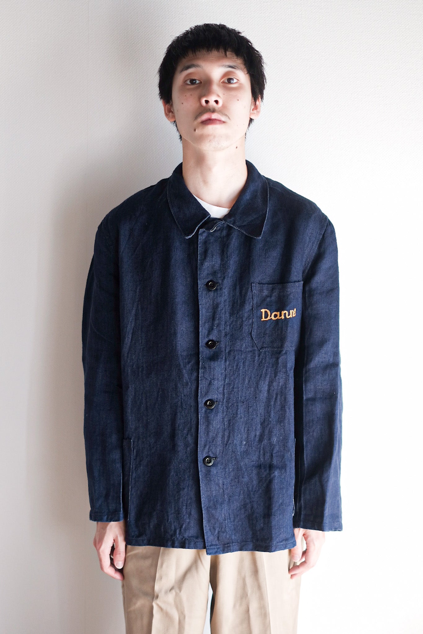 【~40's】French Vintage Indigo HBT Linen Work Jacket