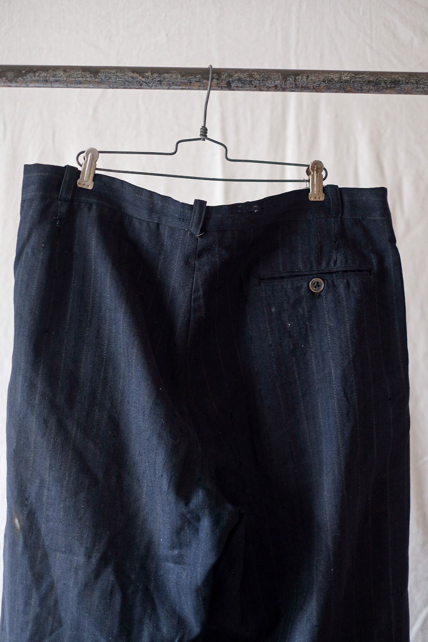 【~40's】French Vintage Navy Wool Striped Work Pant