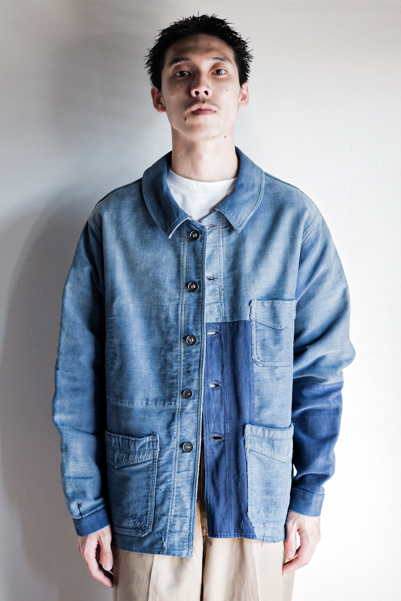 【~40's】French Vintage Blue Moleskin Work Jacket "Le Mont St. Michel"