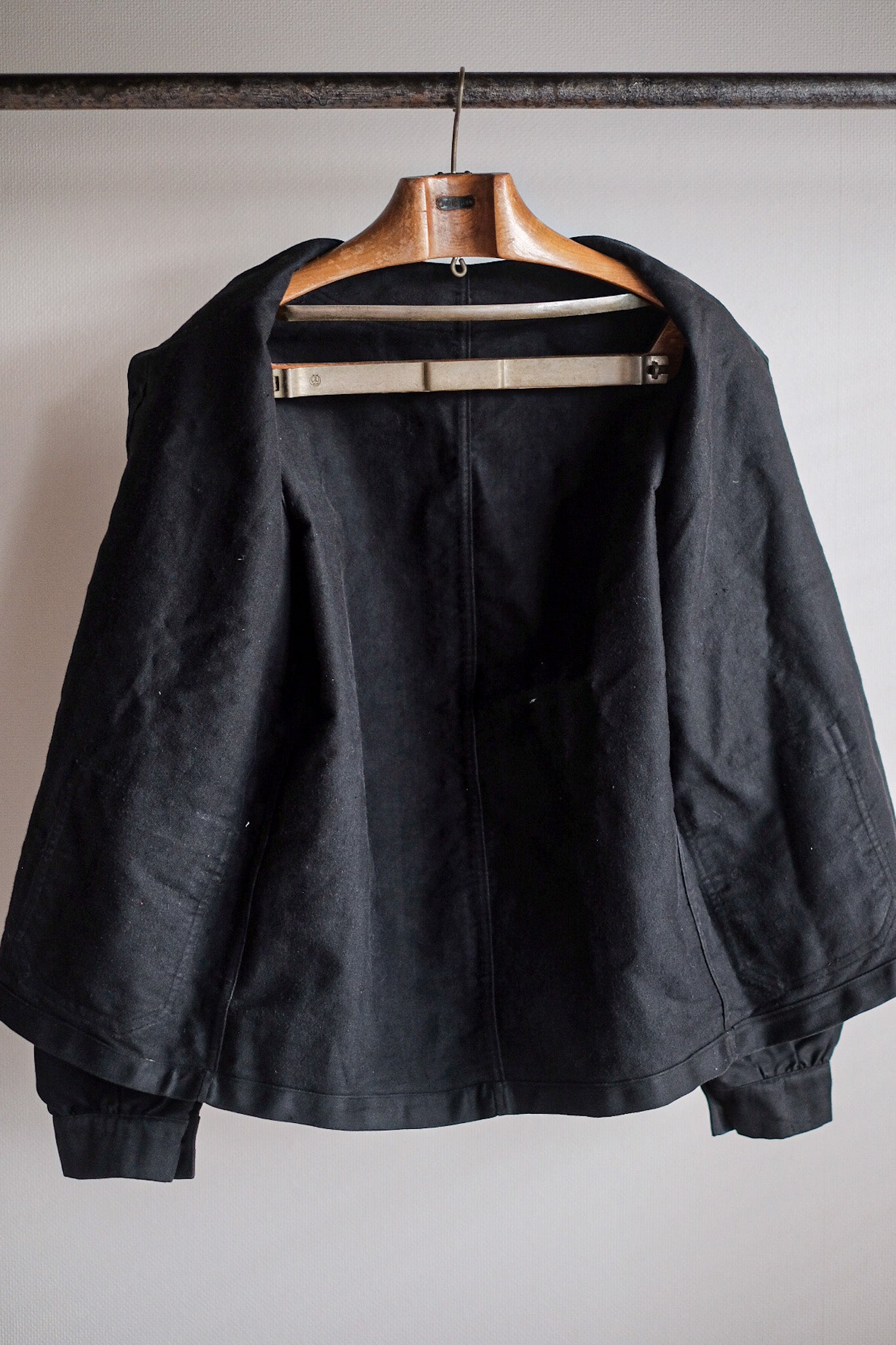 【~20's】French Vintage Black Moleskin Work Jacket "6 Buttons" "Dead Stock"