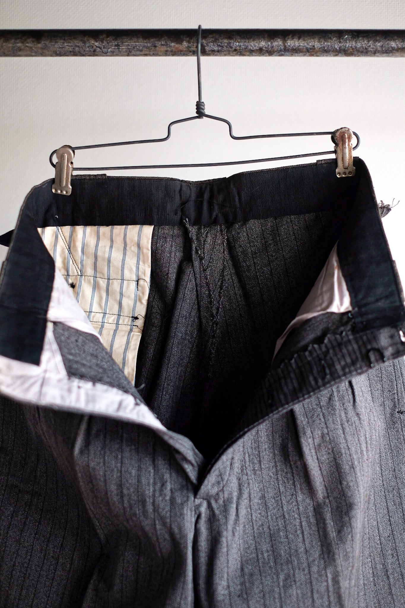 【~40's】French Vintage Salt & Pepper Cotton Striped Work Pants "Dead Stock"