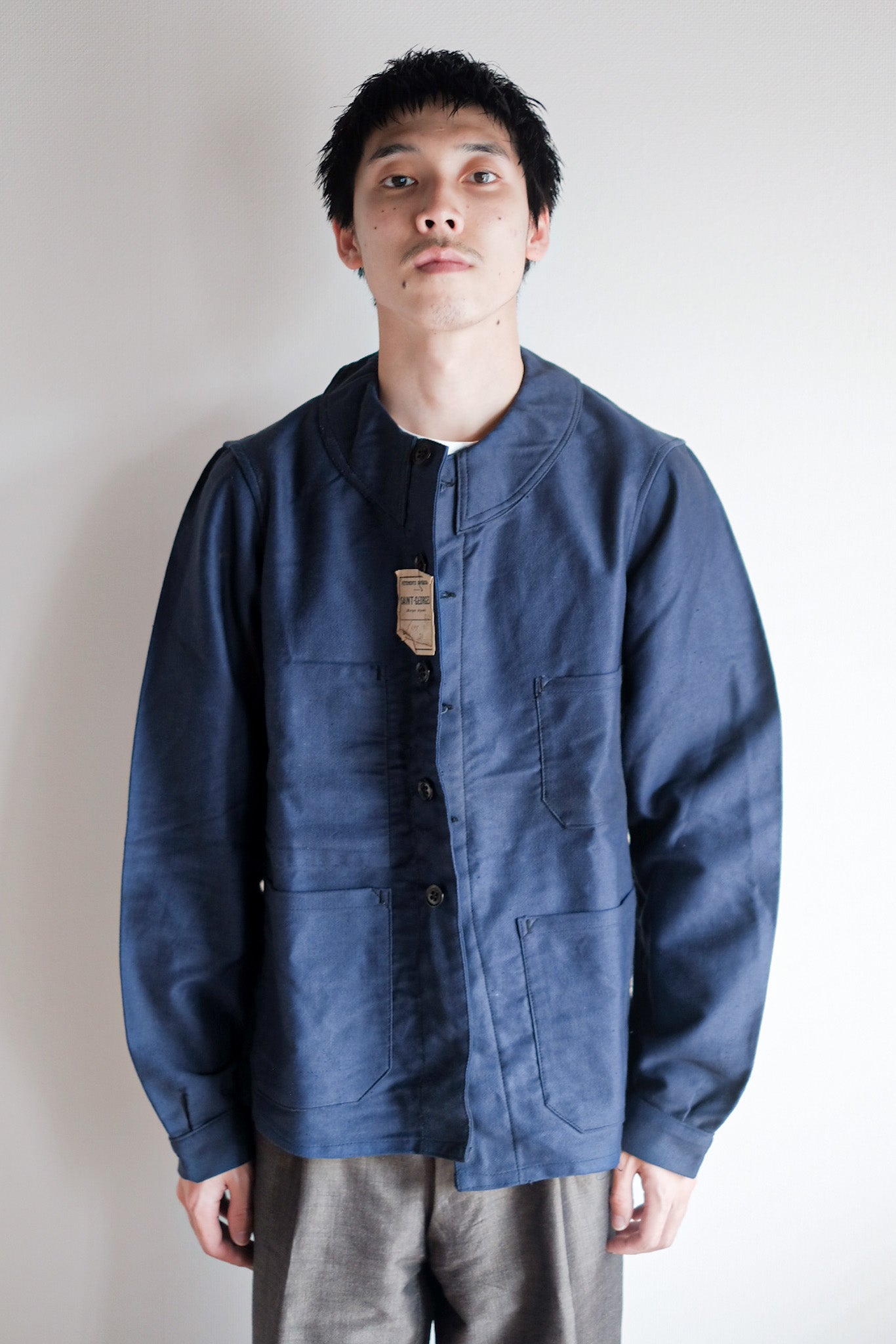 【~30's】French Vintage Blue Moleskin Work Jacket "Dead Stock"