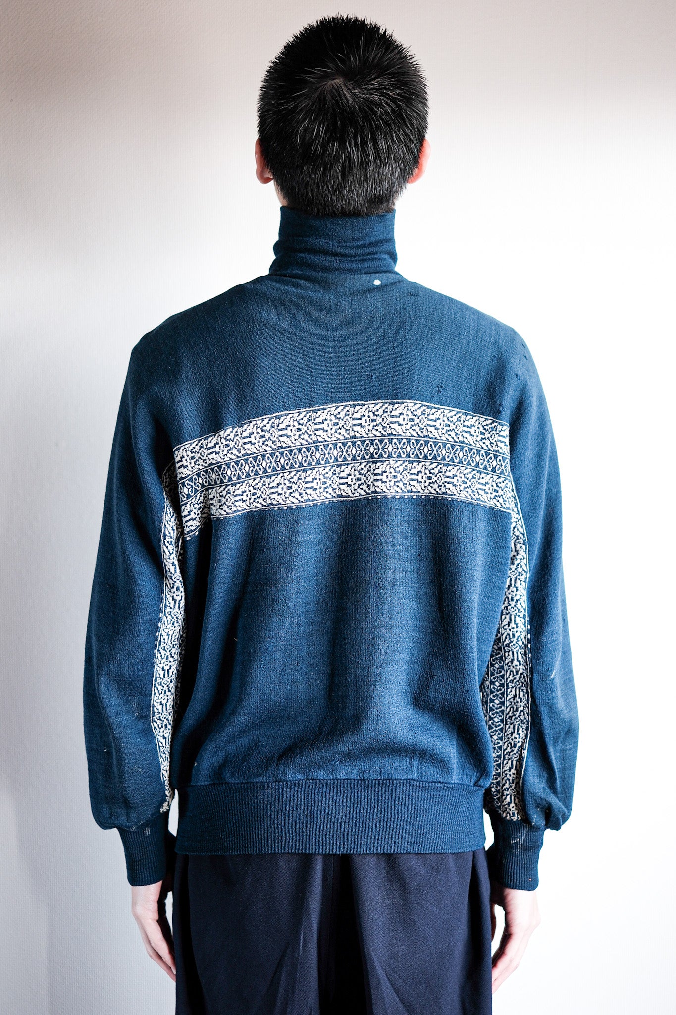 【~50's】French Vintage Full Zip Wool Printed Cardigan