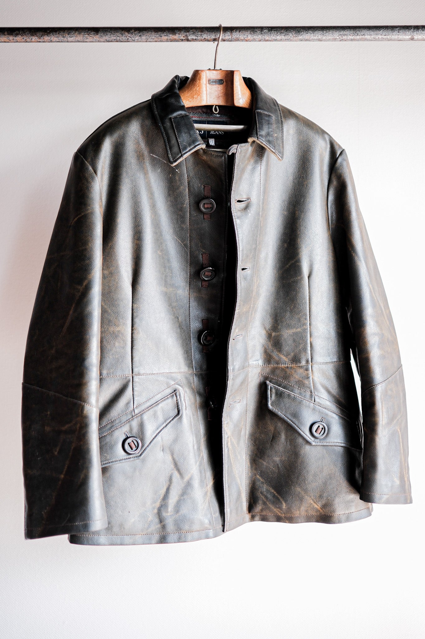 【~90’s】Old ARMANI JEANS M-59 Type PVC Leather Jacket