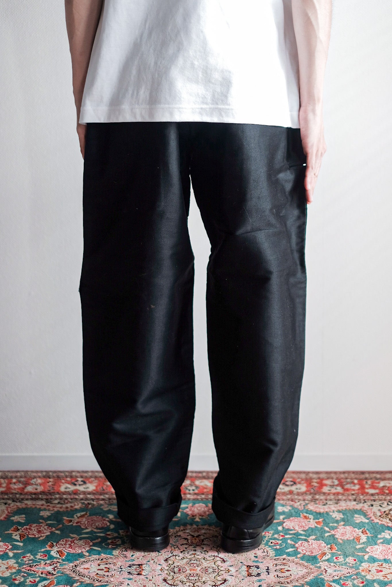 【~30's】French Vintage Black Moleskin Work Pants "Le Mont St. Michel" "Dead Stock"
