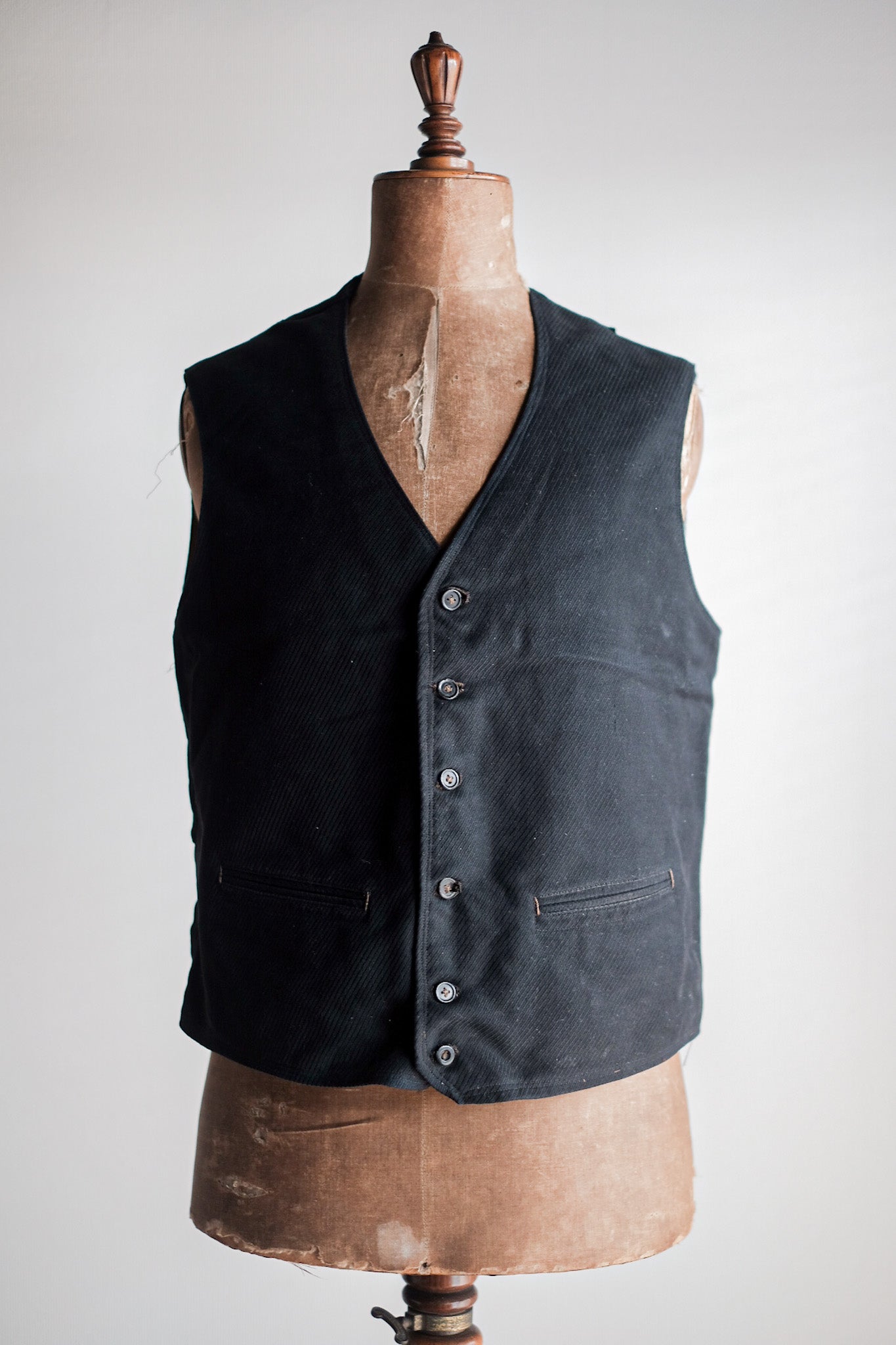 【~10's】French Vintage Black Wool Work Gilet