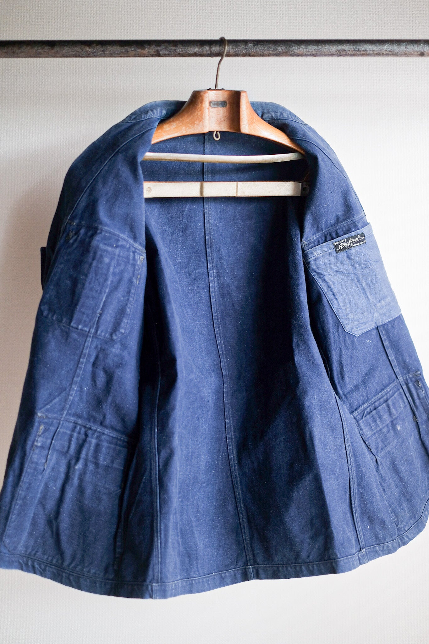 【~40's】French Vintage Indigo Metis Fireman Lapel Jacket