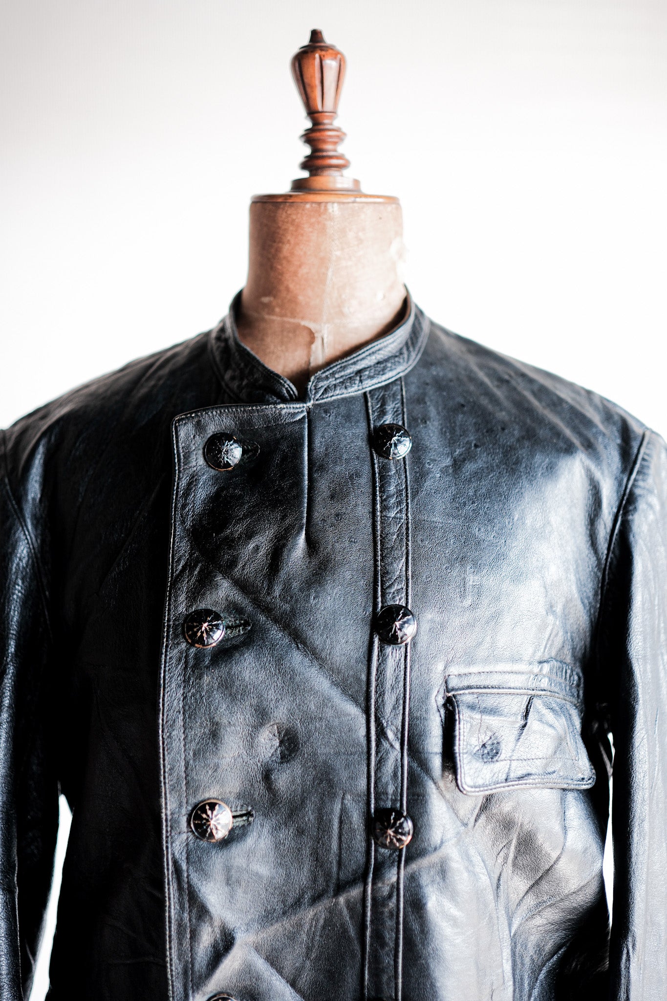 【~40's】Swedish Vintage Double Breasted Leather Jacket