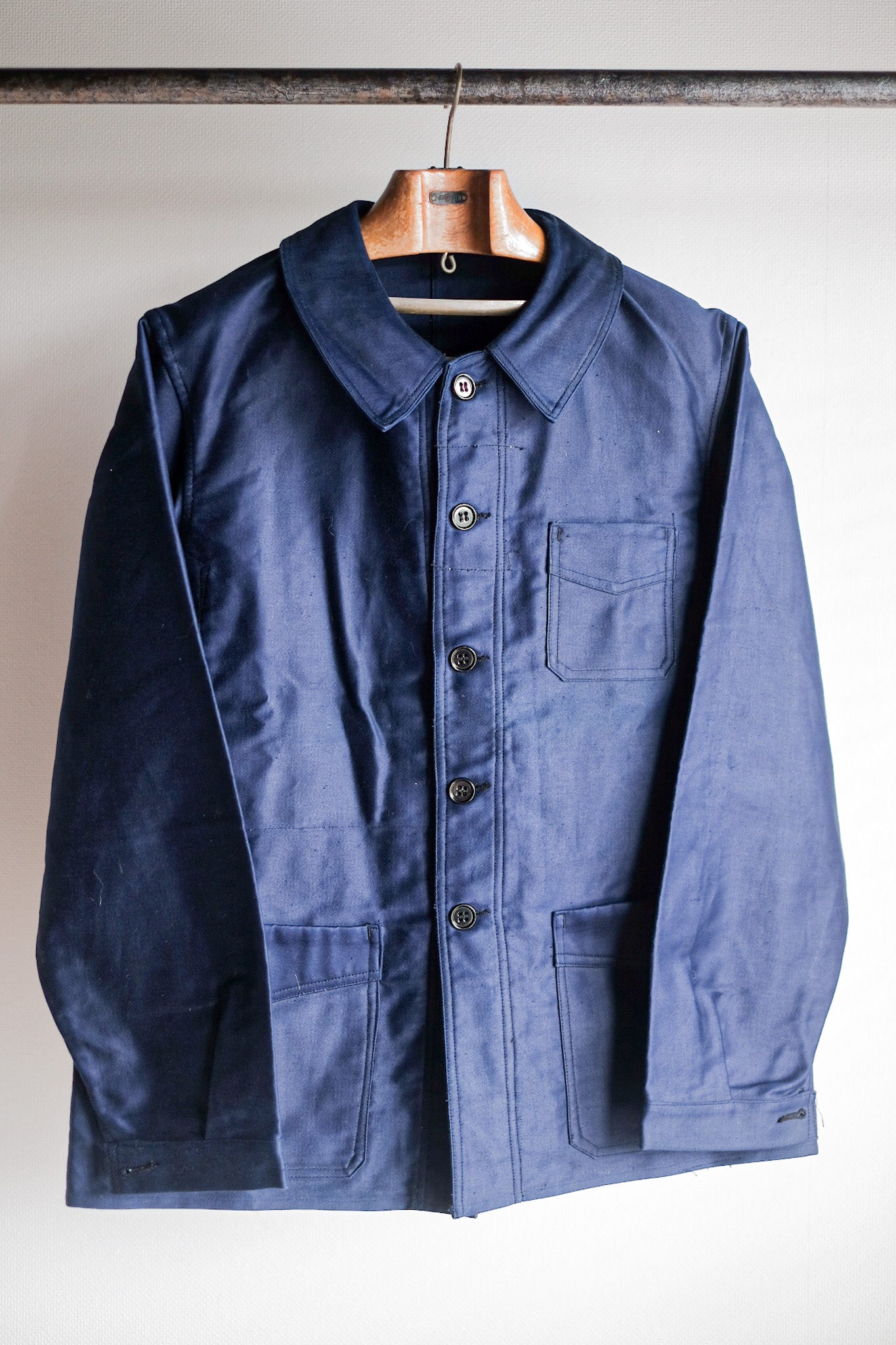 【~40's】French Vintage Blue Moleskin Work Jacket "Le Mont St. Michel" "Dead Stock"