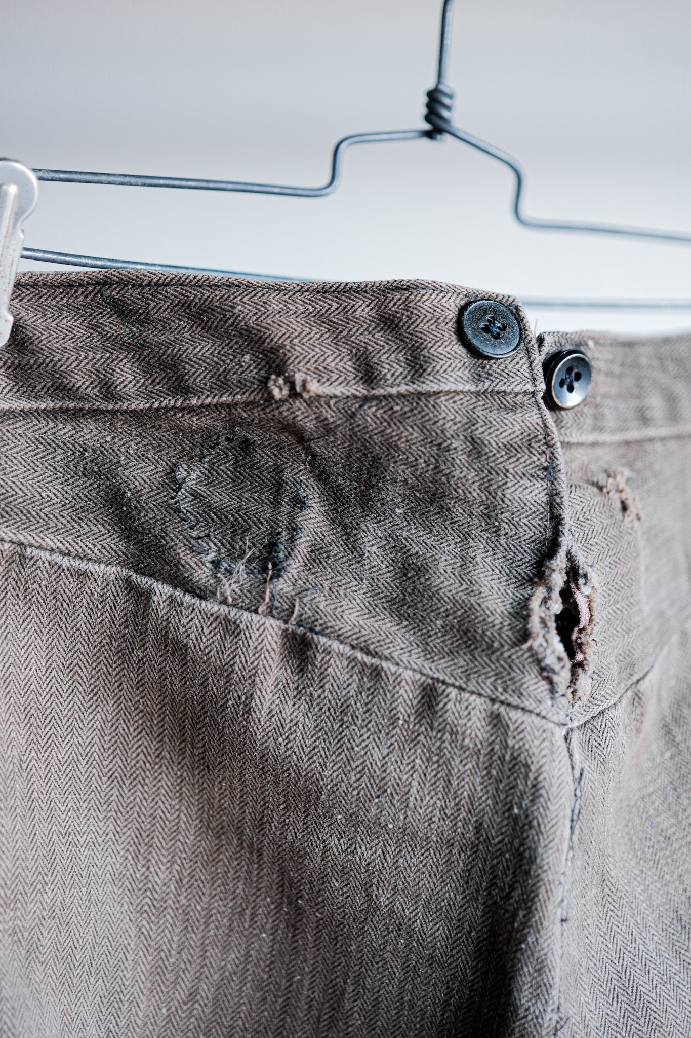 【Late 19th C】French Antique Brown HBT Linen Firefighter Trousers
