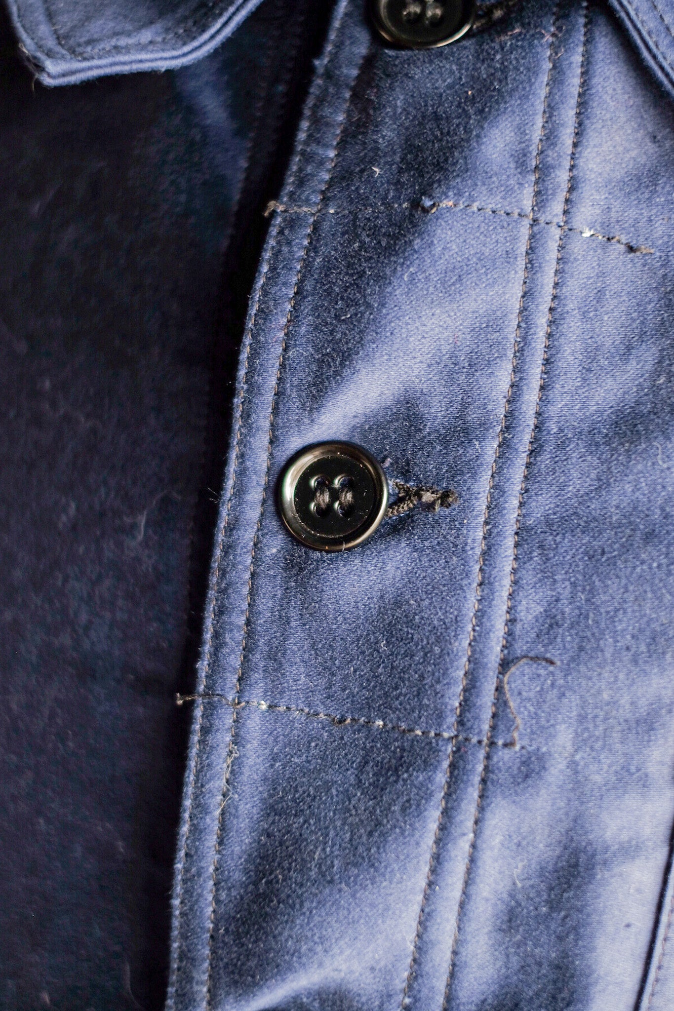 【~40's】French Vintage Blue Moleskin Work Jacket "Le Mont St. Michel" "Dead Stock"