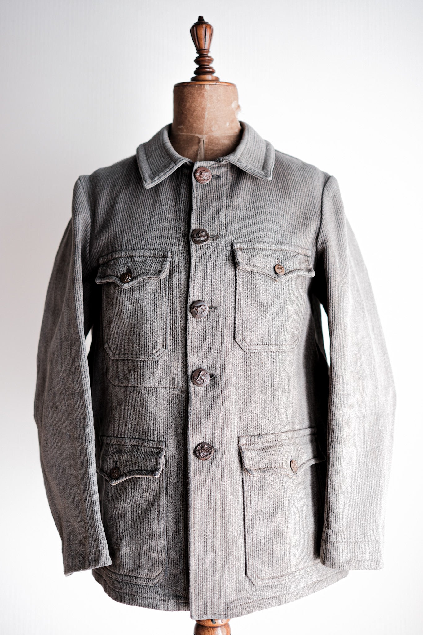 【~50's】French Vintage Gray Cotton Pique Hunting Jacket