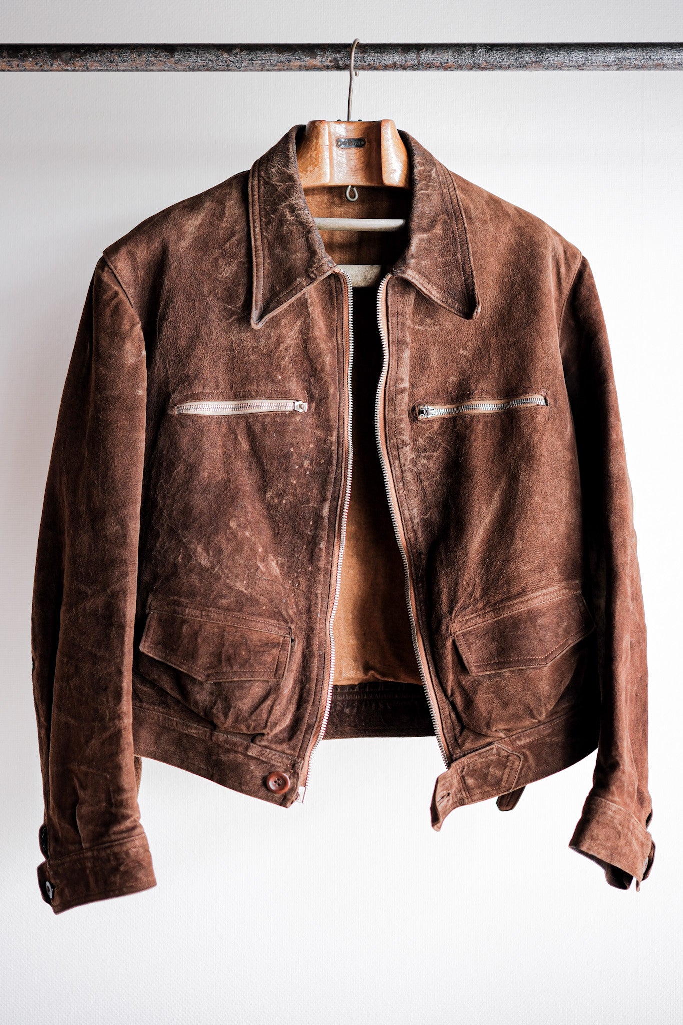 【~30’s】French Vintage Suede Leather Cyclist Jacket