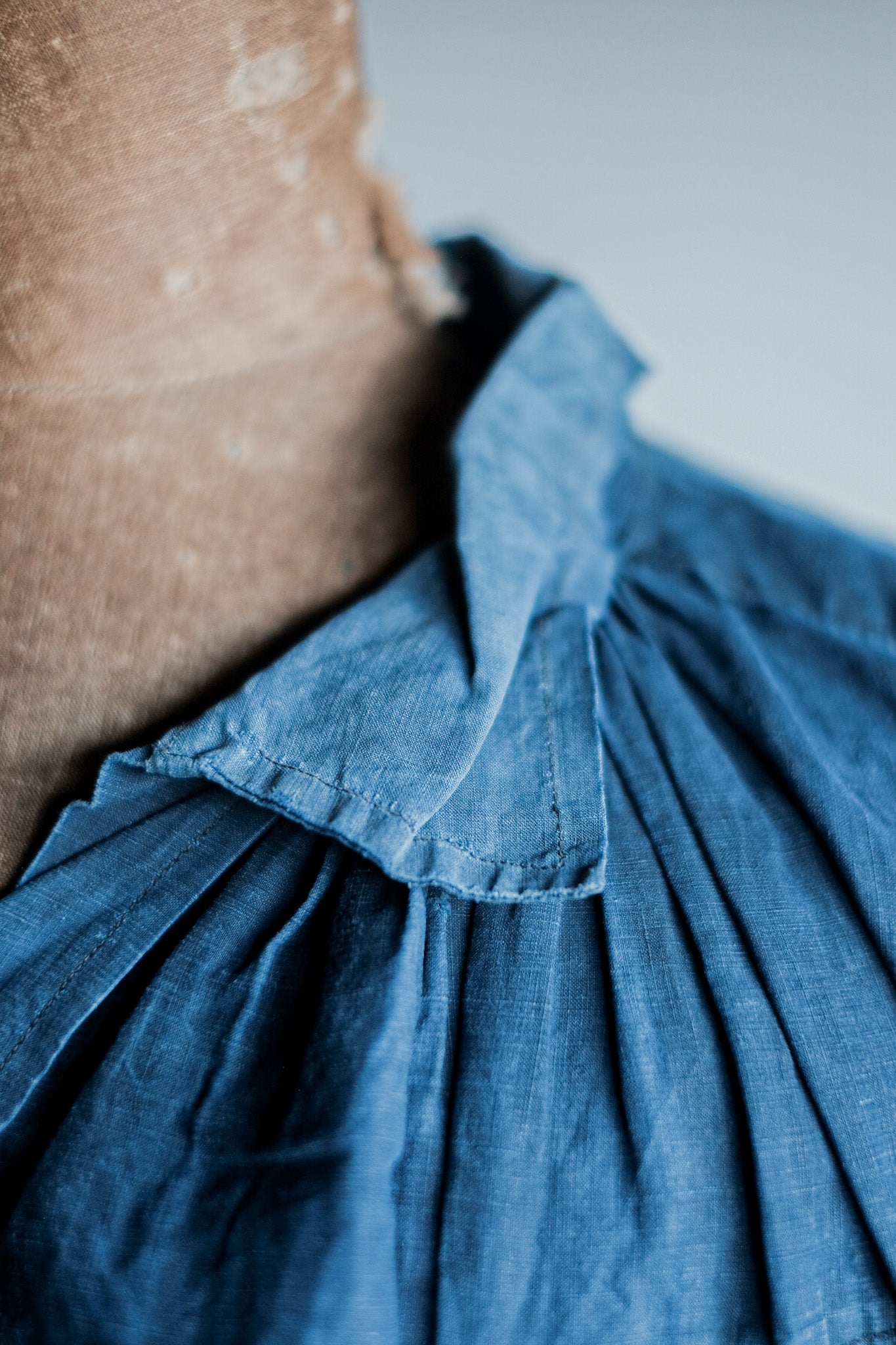 【Early 20th C】French Antique Indigo Linen Smock Open Type "Biaude"