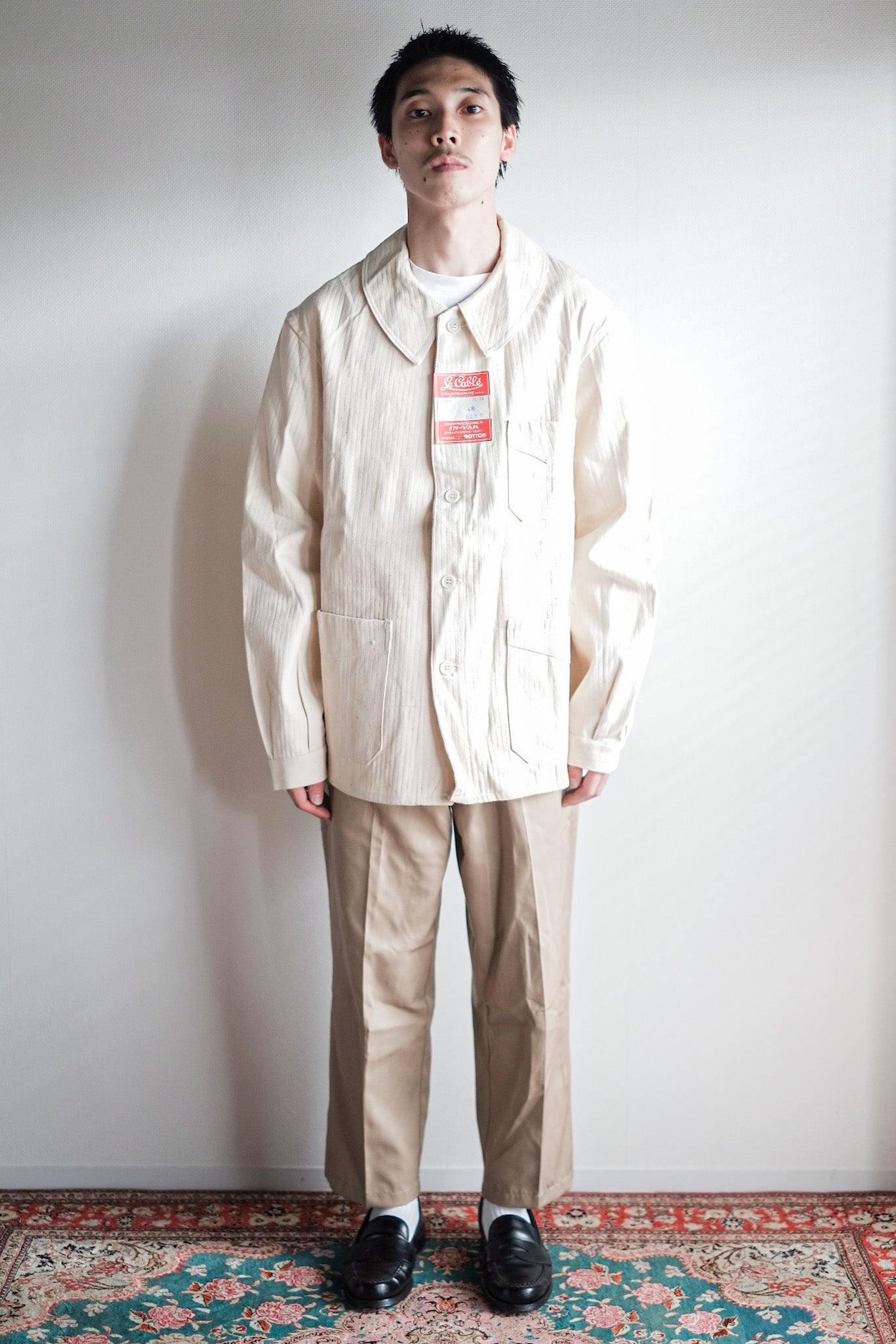 【~40’s】French Vintage White Cotton HBT Work Jacket “Dead Stock”