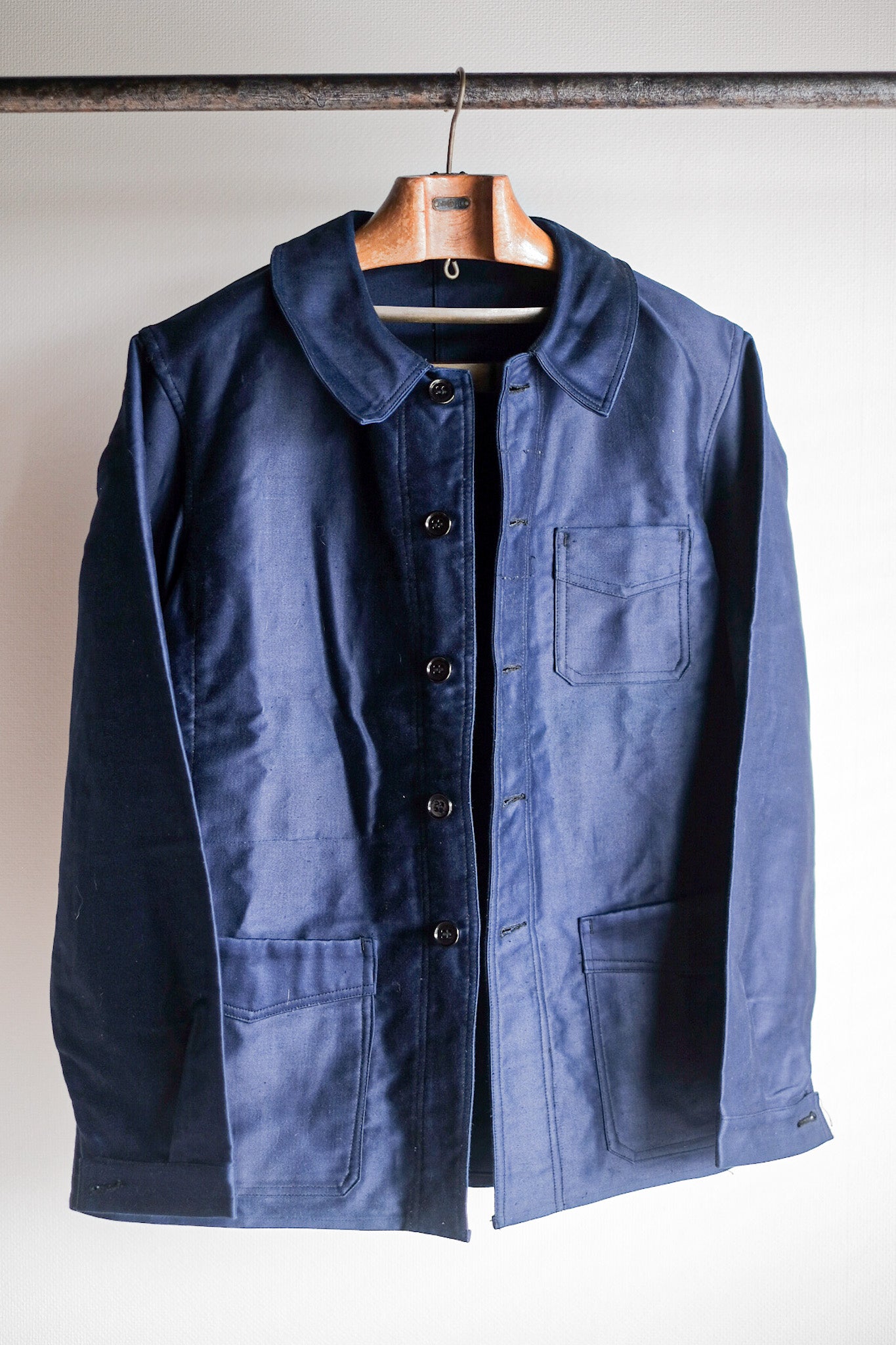 【~40's】French Vintage Blue Moleskin Work Jacket "Le Mont St. Michel" "Dead Stock"