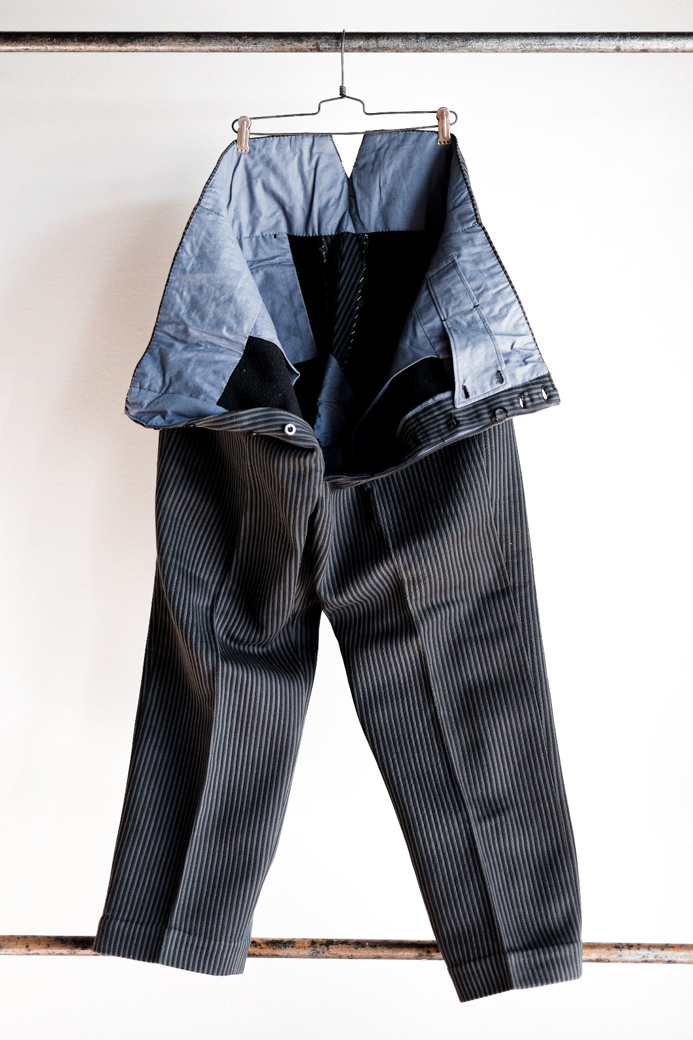 【 ~ 30's 】 French Vintage Cotton Pique Pique Striped Pants "Dead Stock"