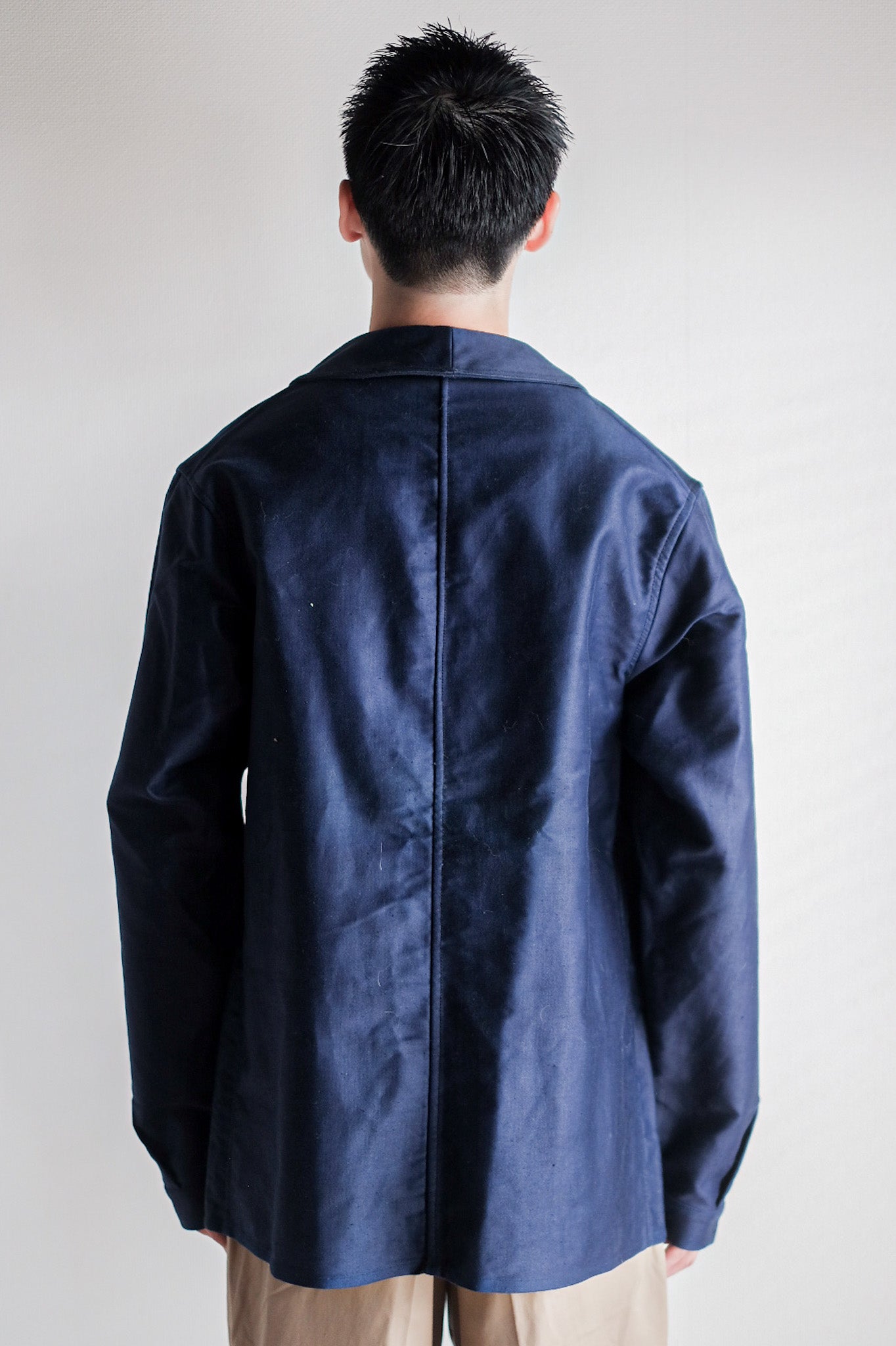 【~40's】French Vintage Blue Moleskin Work Jacket "Le Mont St. Michel" "Dead Stock"
