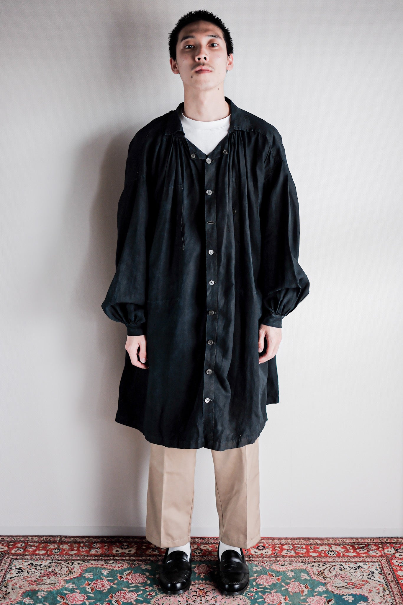 【Early 20th C】French Antique Indigo Linen Smock Open Type "Biaude"