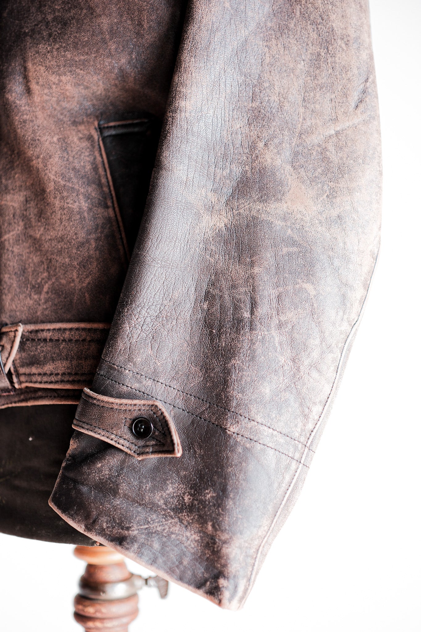 【~50's】French Vintage Le Corbusier Type Double Breasted Leather Jacket "Unusual Pattern"