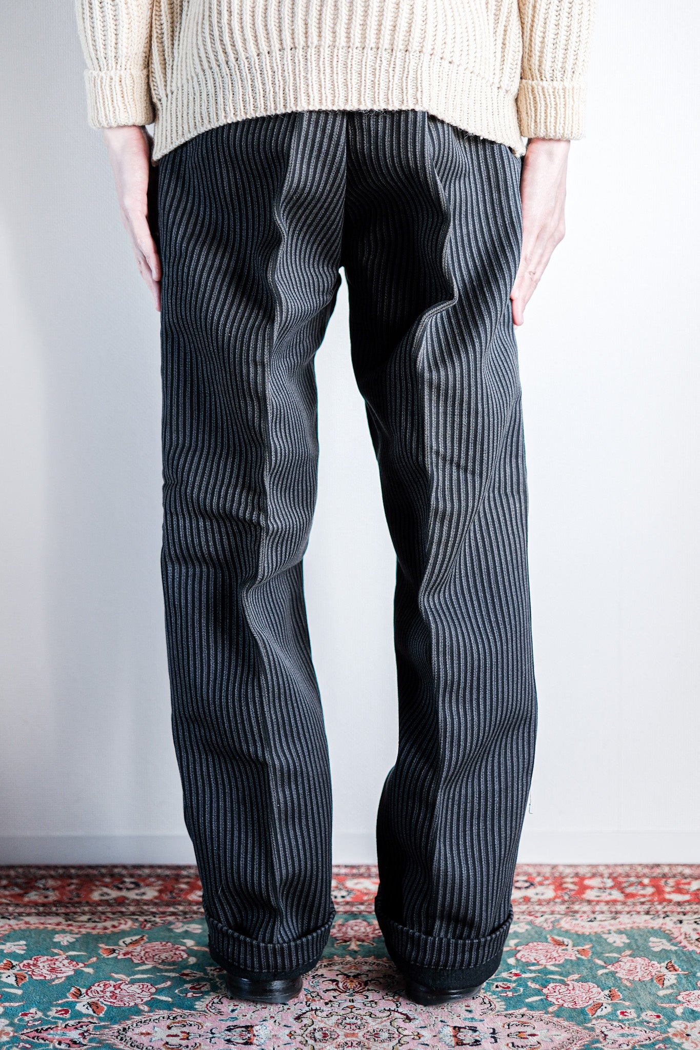 【~50's】French Vintage Cotton Striped Work Pants "Dead Stock"