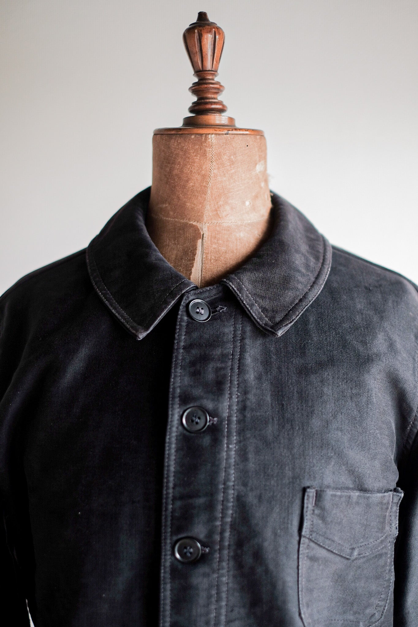 【~40's】French Vintage Black Moleskin Work Jacket "Le Mont St. Michel"