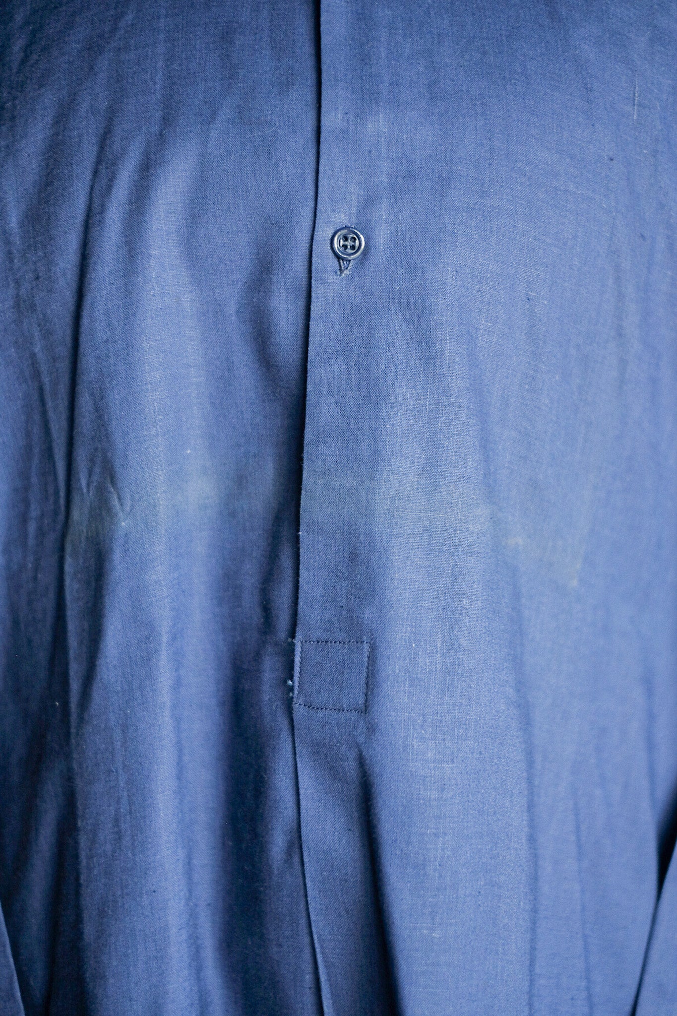 【~40's】French Vintage Indigo Linen Grandpa Shirt "Dead Stock"