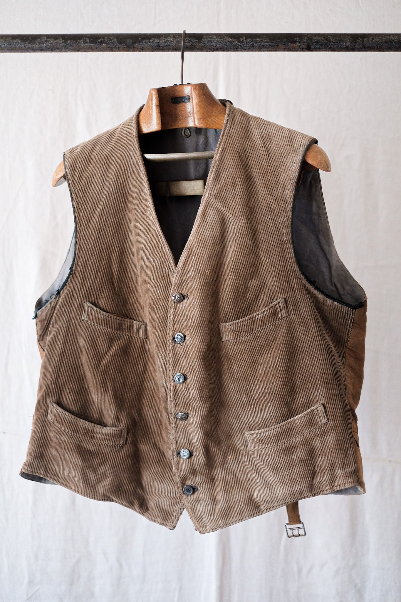 【~30's】French Vintage Brown Corduroy Hunting Gilet