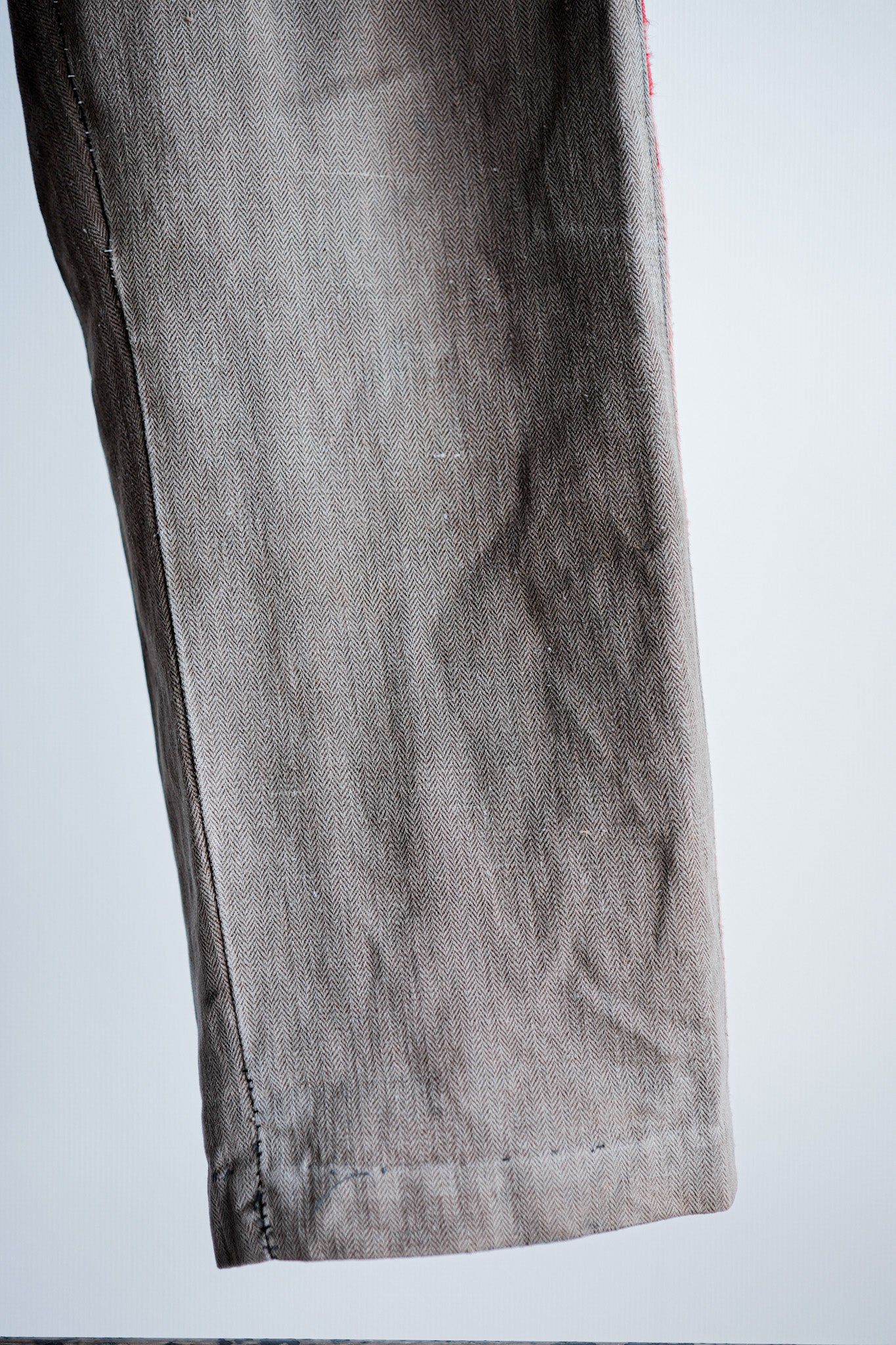 【Late 19th C】French Antique Brown HBT Linen Firefighter Trousers