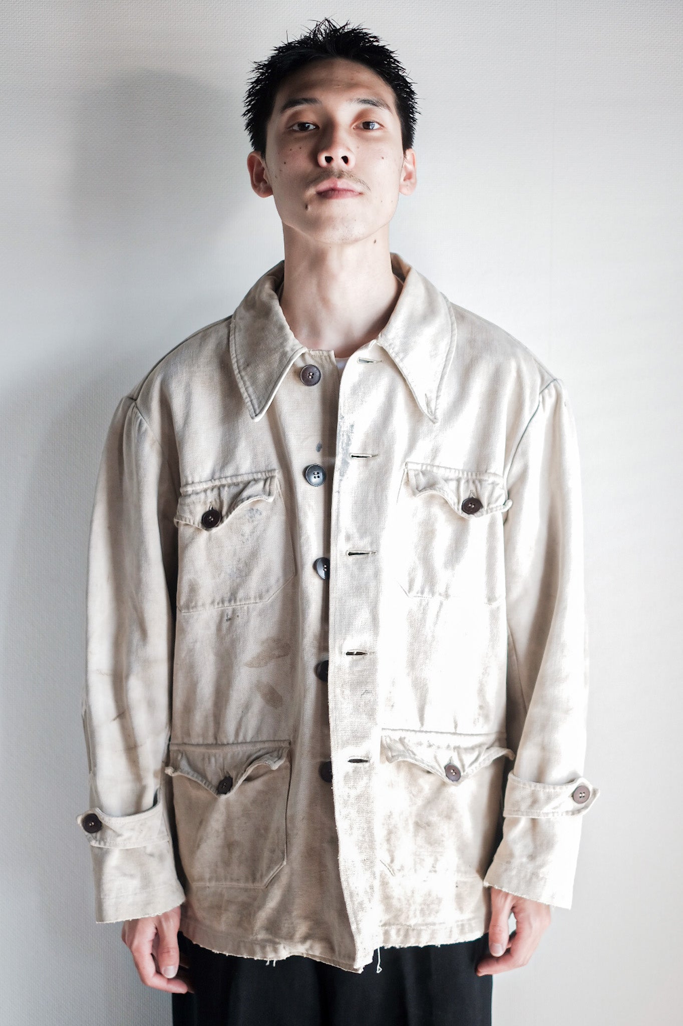 【~50's】French Vintage White Cotton Canvas Work Jacket