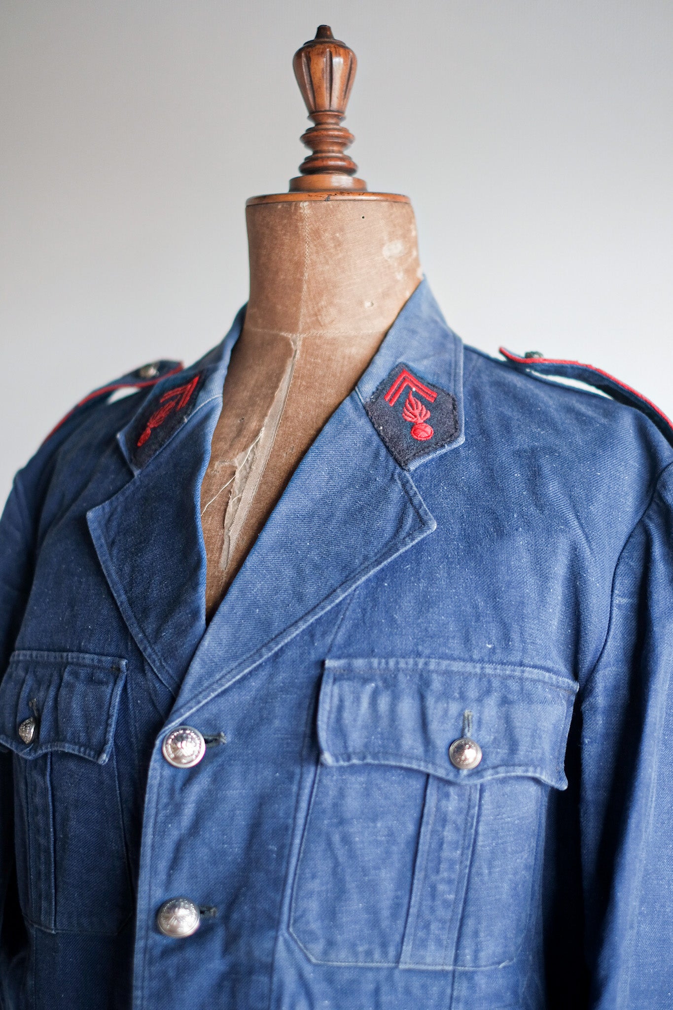 【~40's】French Vintage Indigo Metis Fireman Lapel Jacket