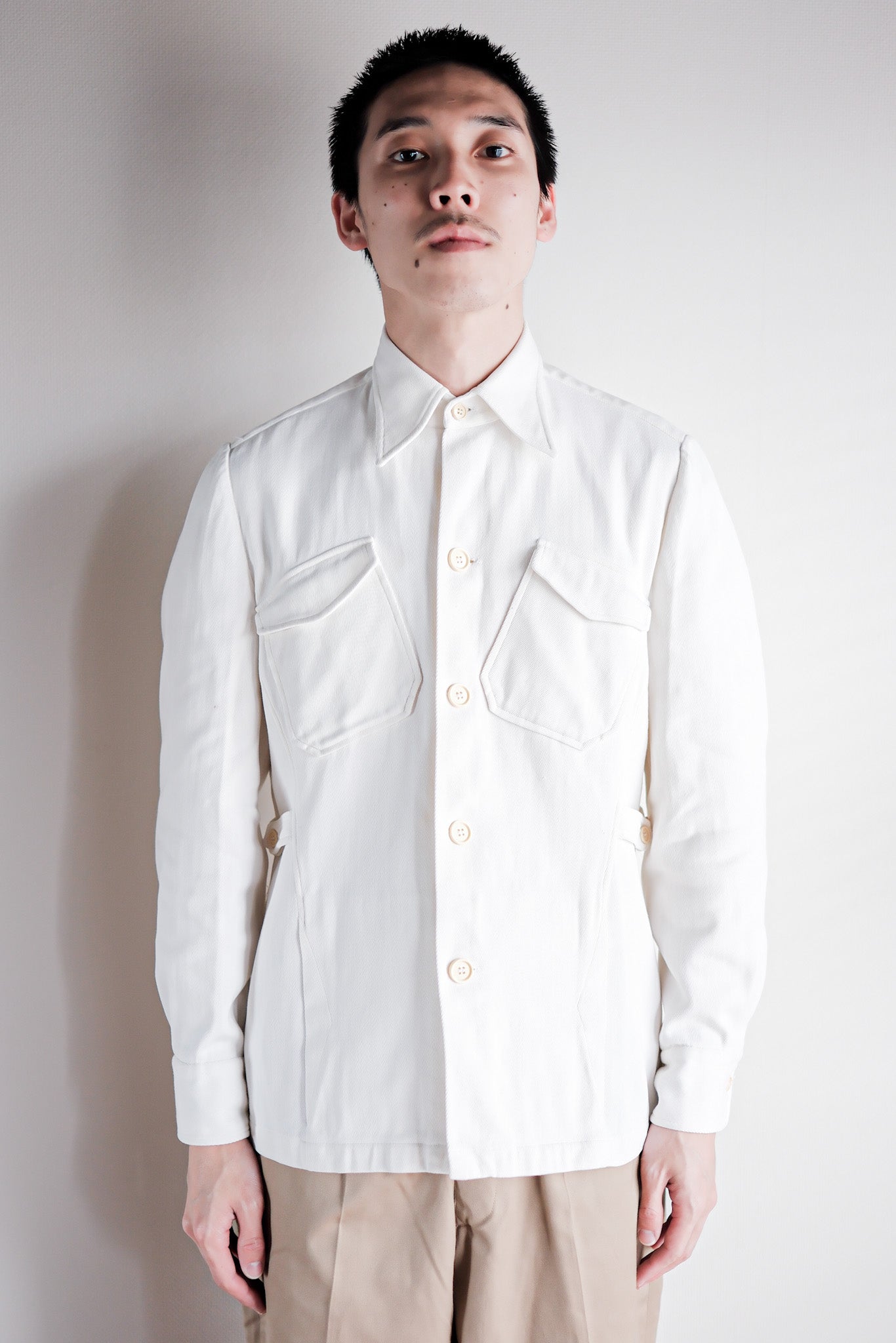 【~30's】French Vintage White Cotton Twill Colonial Jacket