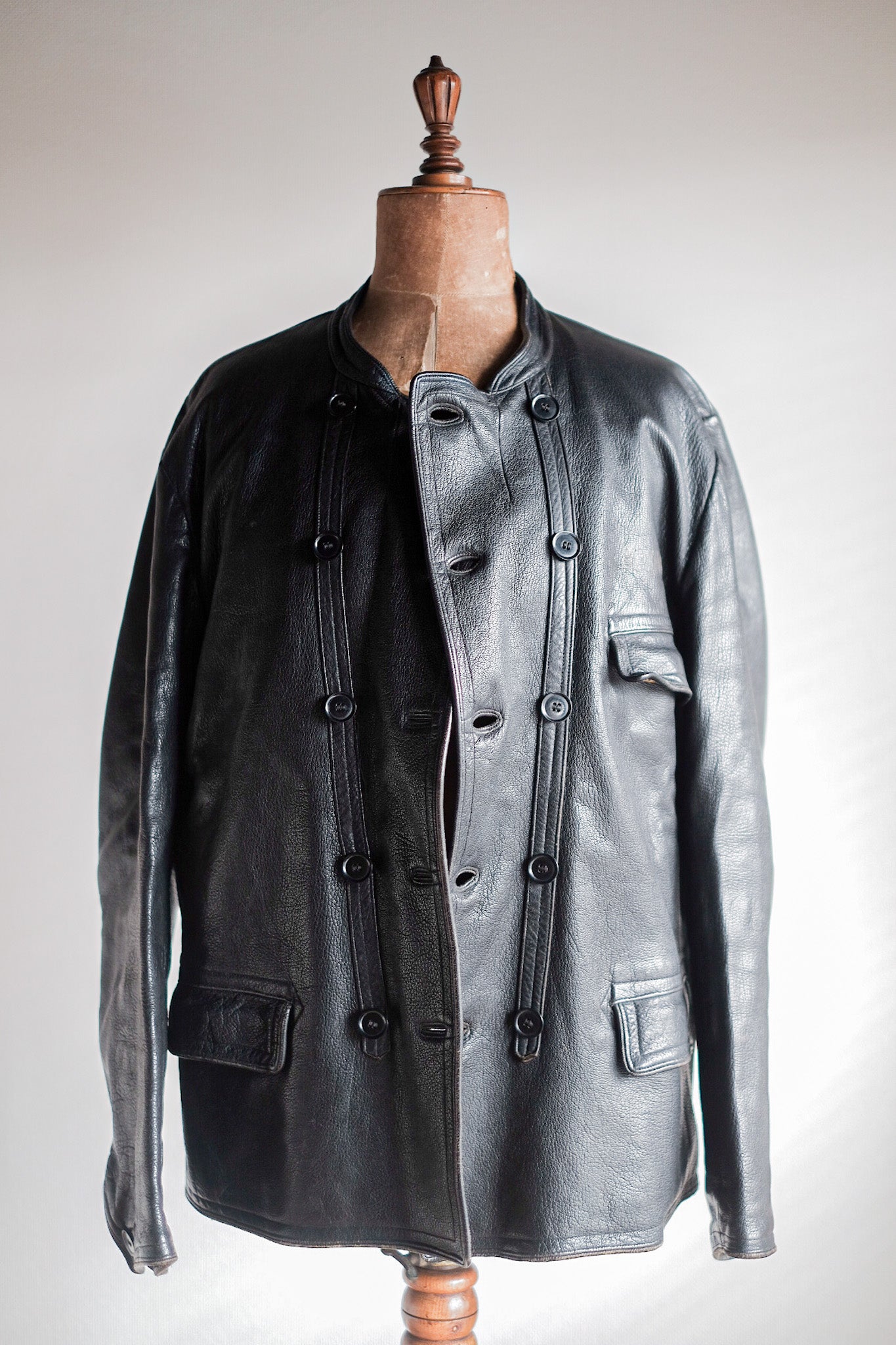 【~40's】Swedish Vintage Double Breasted Leather Jacket