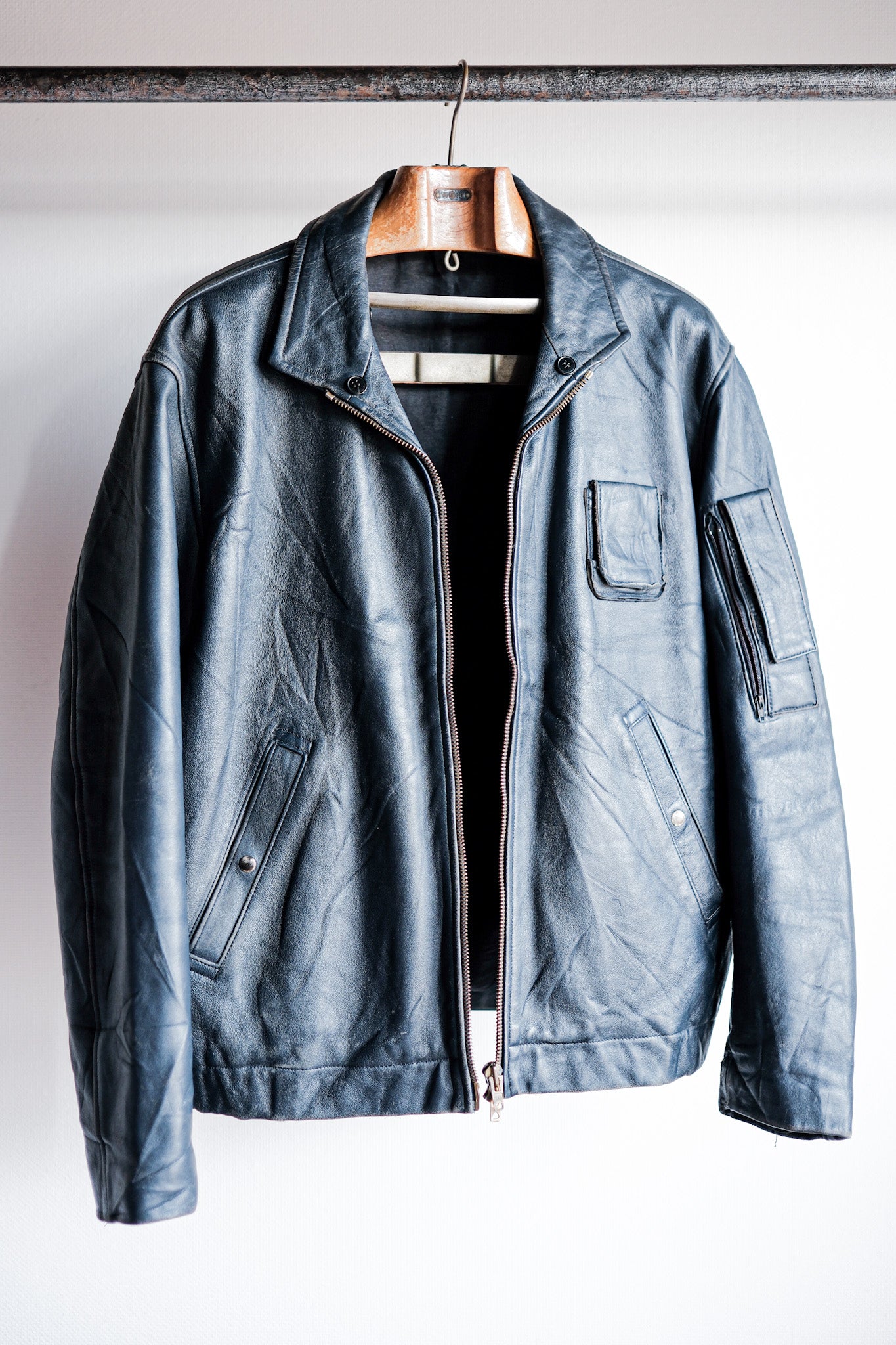 【~70's】French Air Force Pilot Leather Jacket Size.50