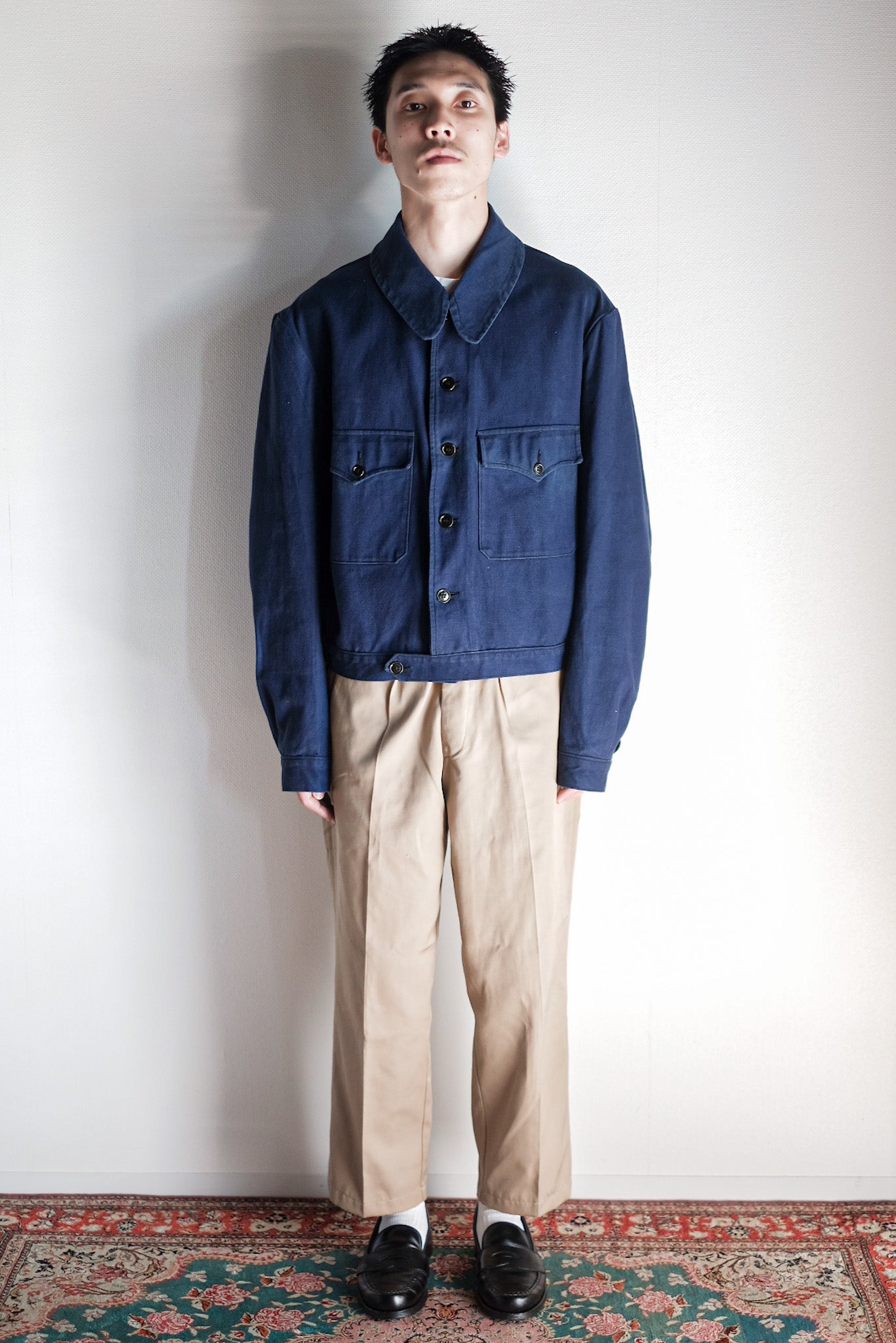 【~40's】French Vintage Blue Cotton Twill Cyclist Jacket