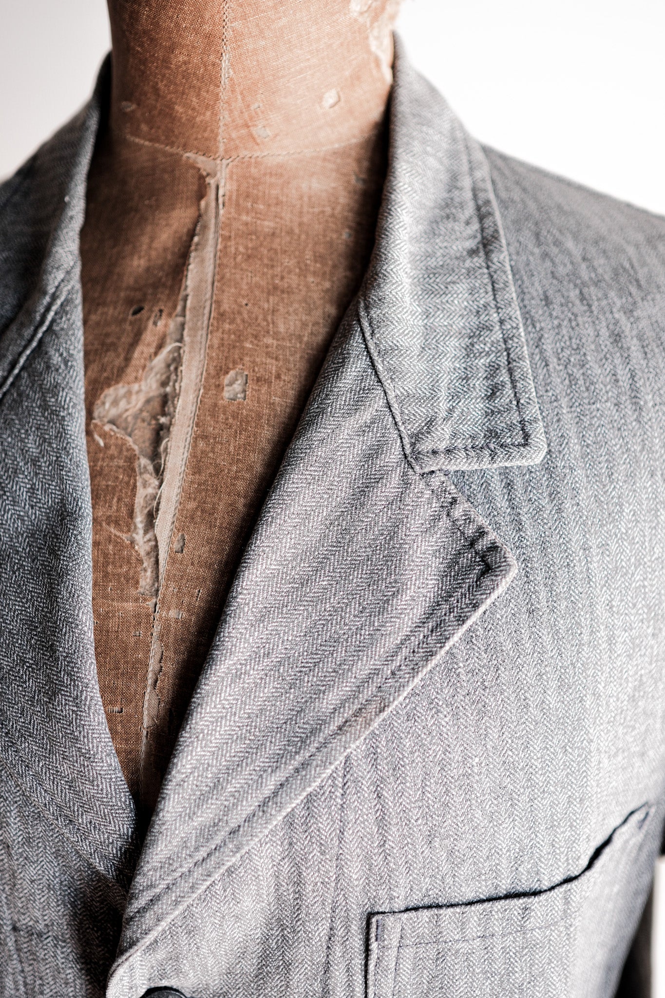 【~50's】French Vintage Salt & Pepper Cotton HBT Lapel Work Jacket