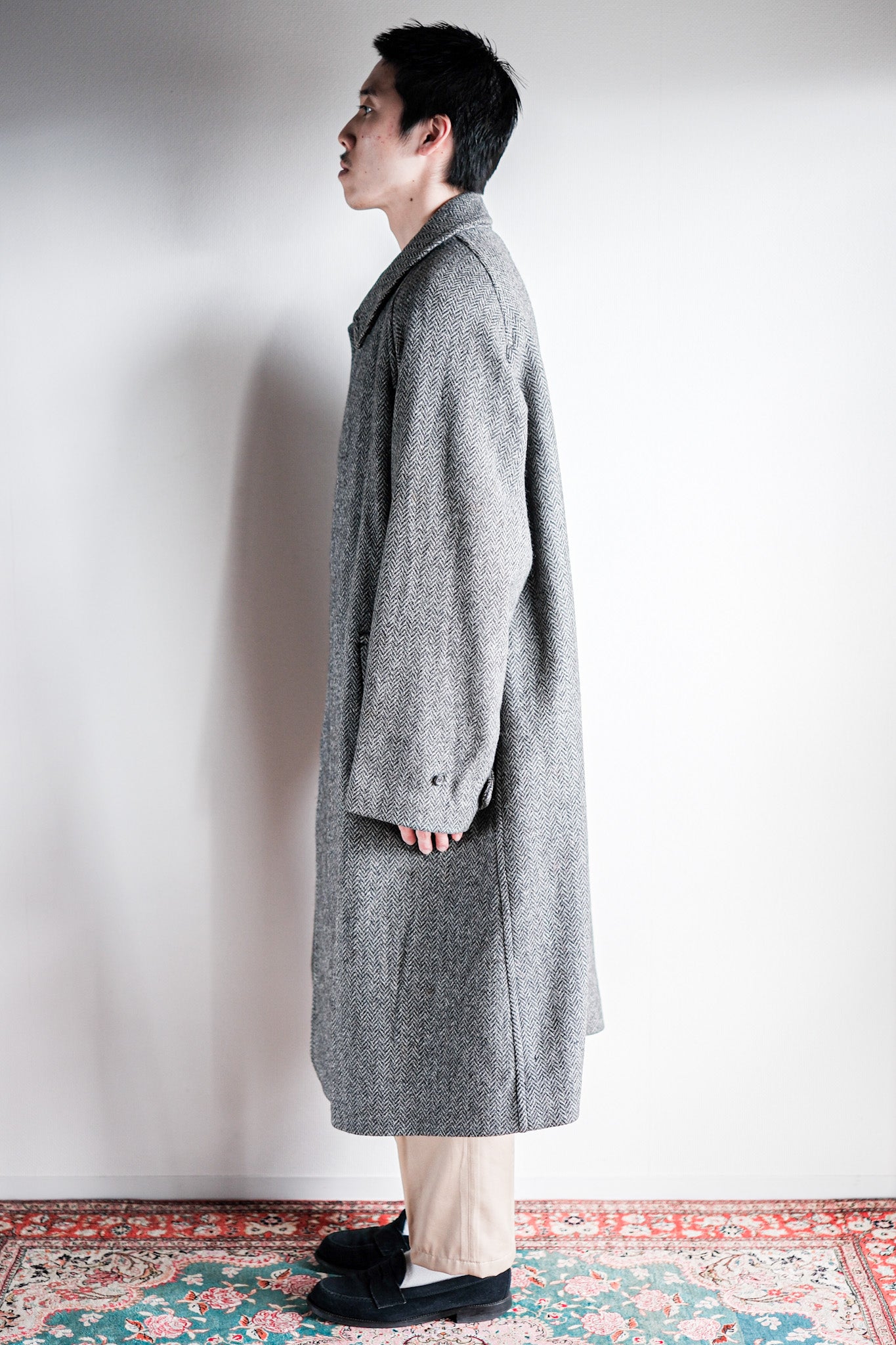 【~90's】Vintage Burberry's Single Raglan Balmacaan Coat Size.54REG "SHETLAND TWEED"