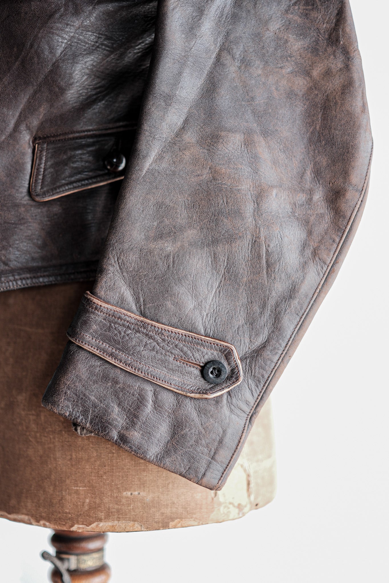【~40's】German Vintage Double Breasted Motorcycle Leather Jacket
