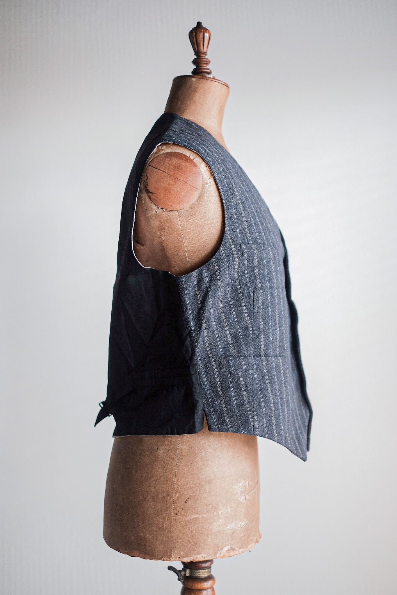 【~40's】French Vintage Gray Wool Striped Work Gilet