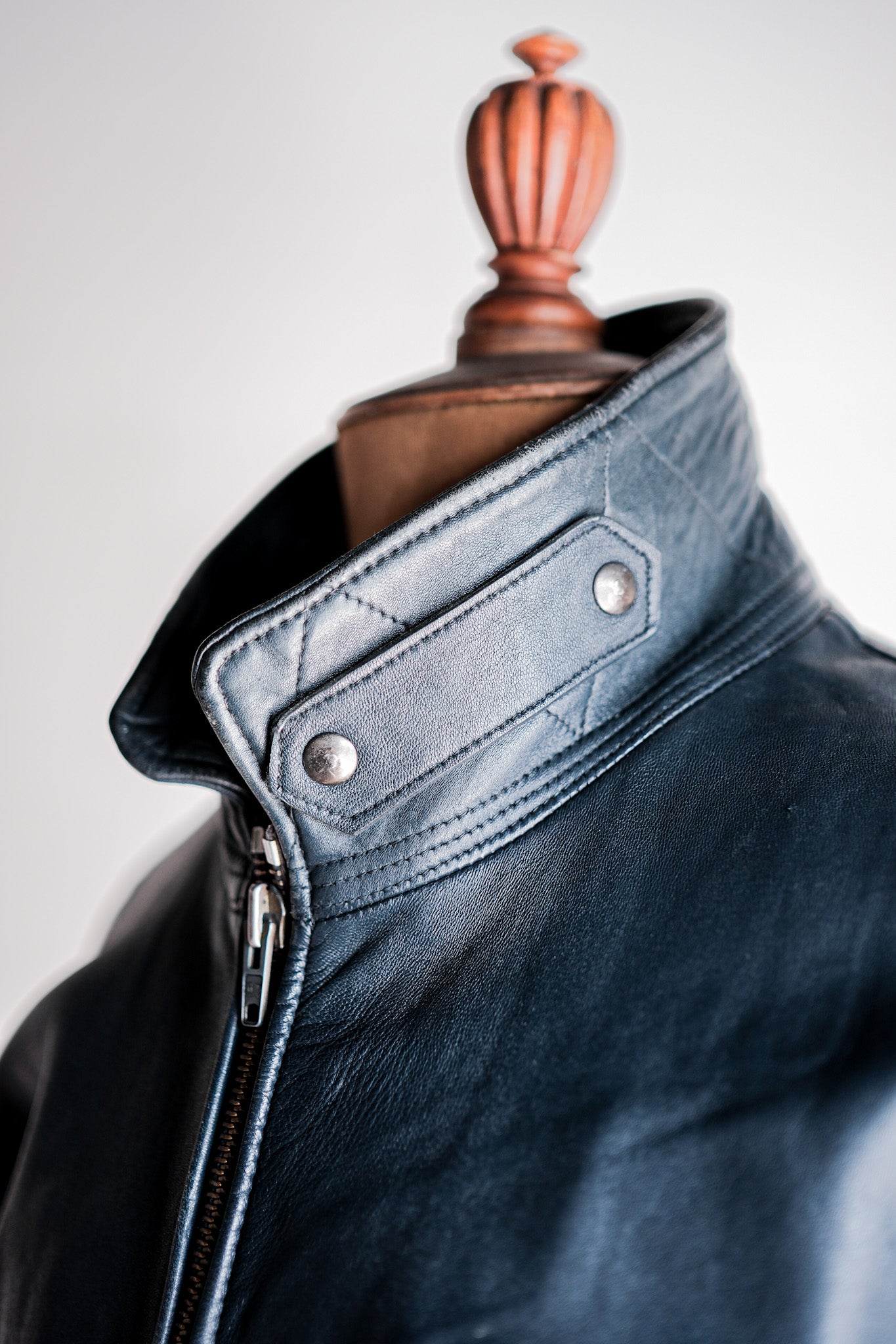 【~70's】French Air Force Pilot Leather Jacket With Chin Strap